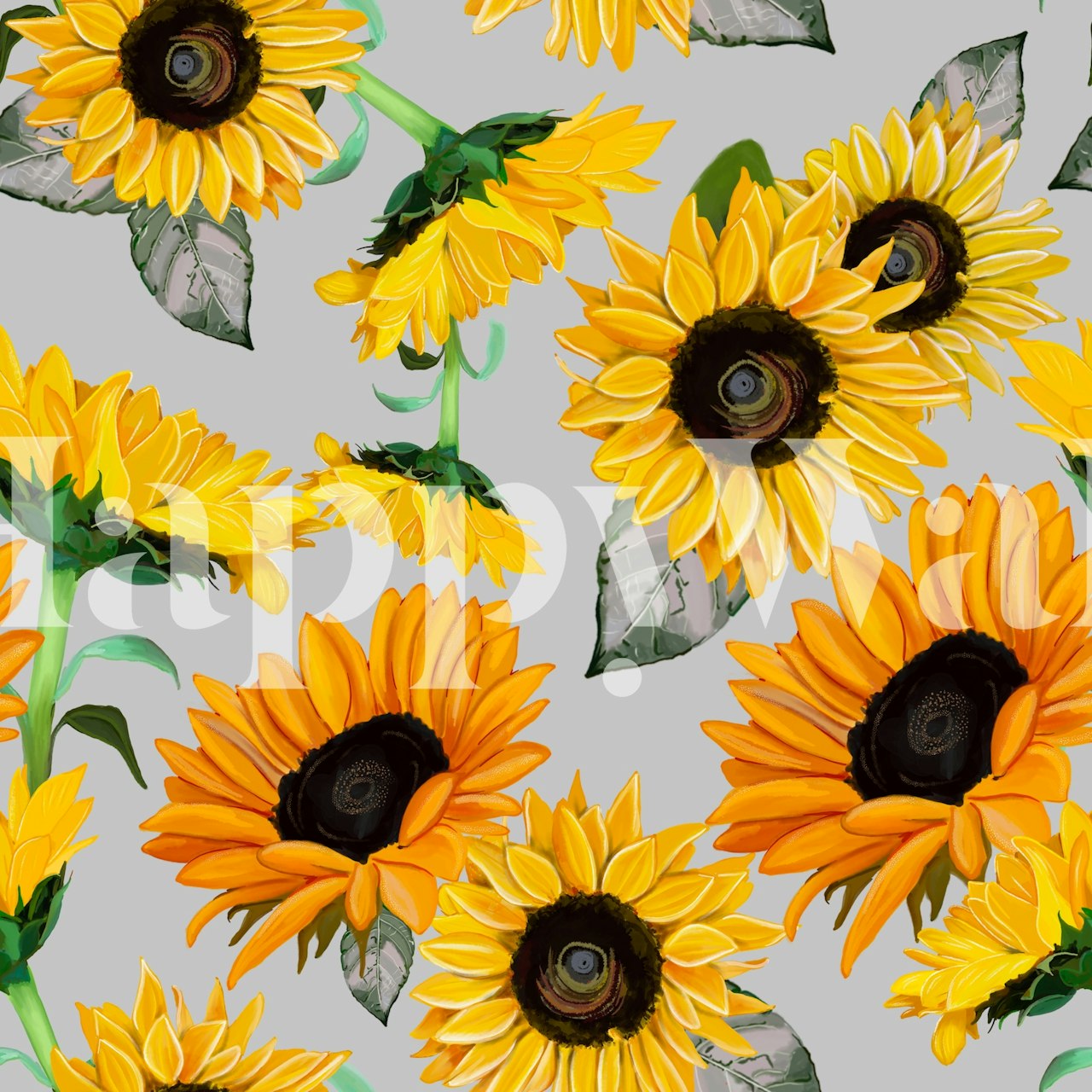 Floral sunflower pattern in yellow and grey tones wallpaper