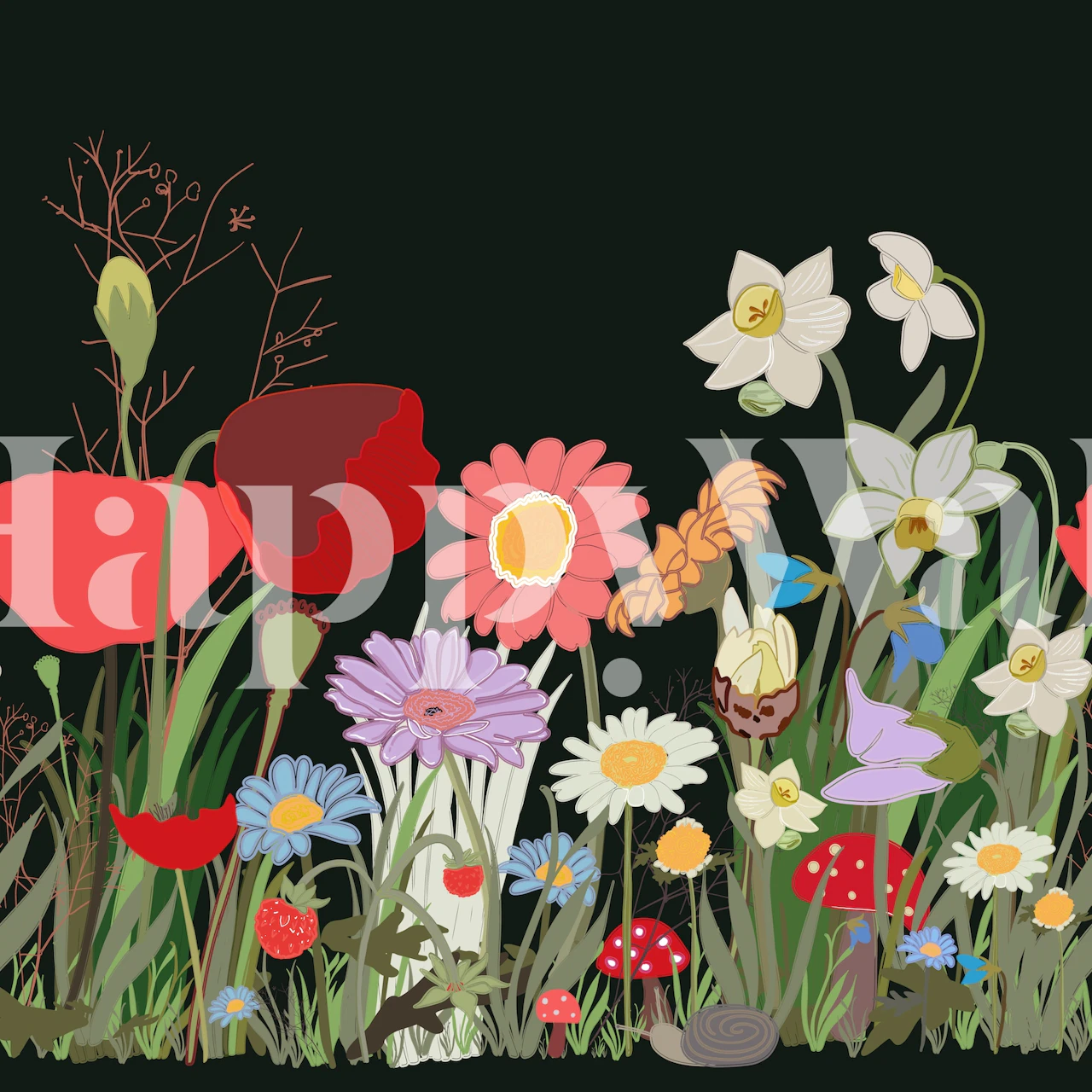 Garden border dark wallpaper in a room