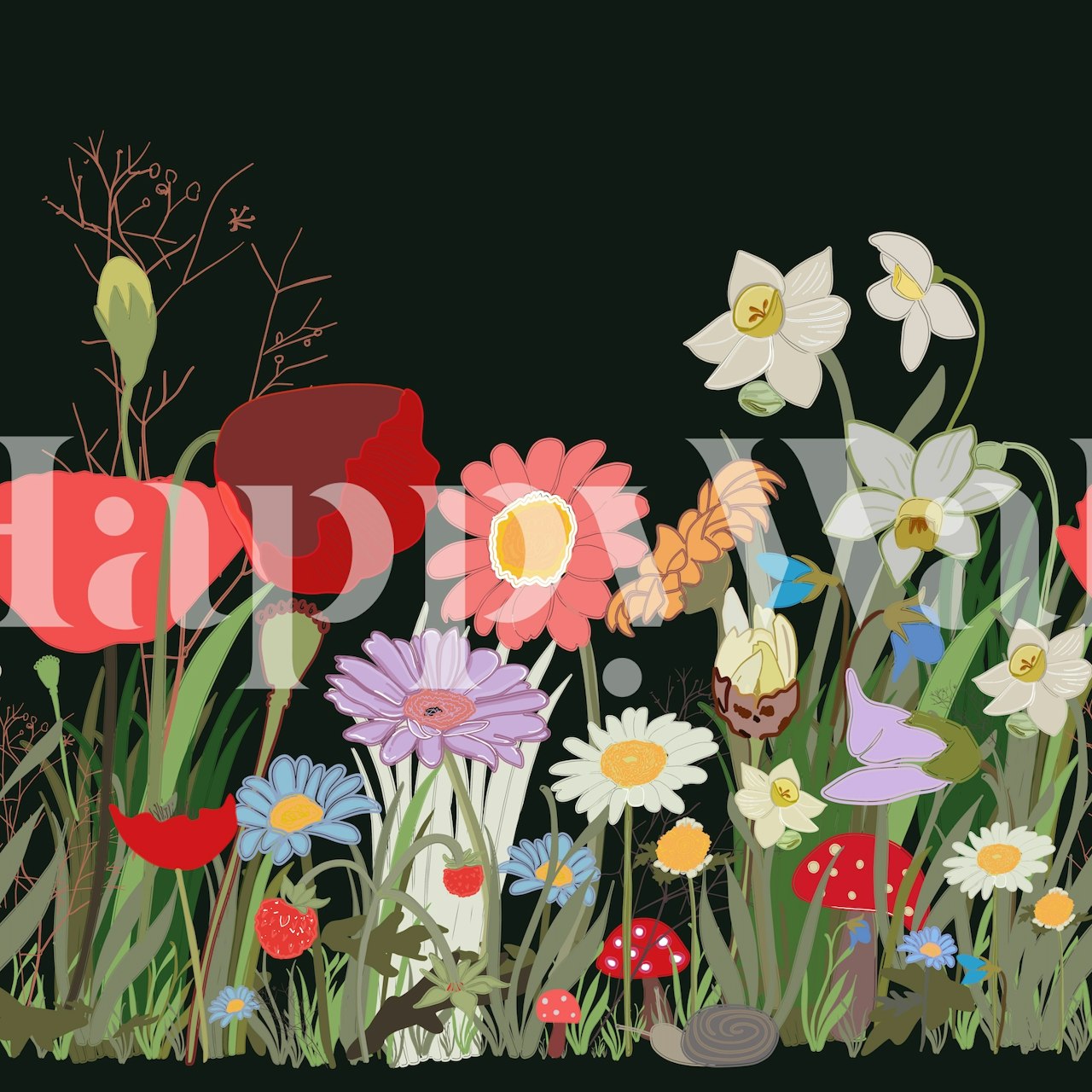 Garden border dark Tapete in einem Raum