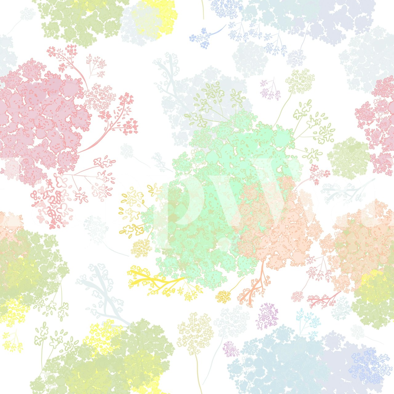 Pastel floral pattern in soft colors on white background wallpaper