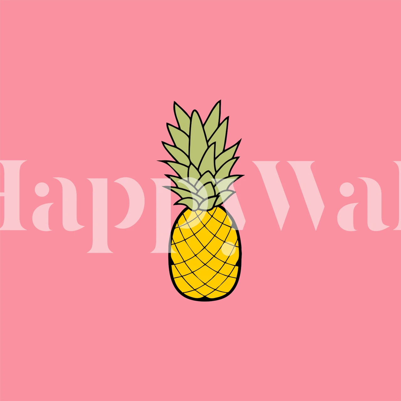 Illustration of a pineapple on a pink background wall mural