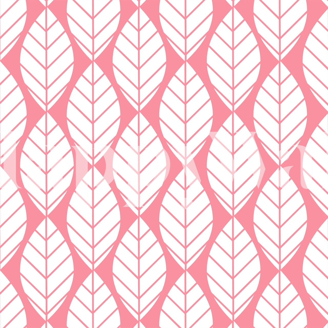 Salmon pink leaf pattern wallpaper in a room