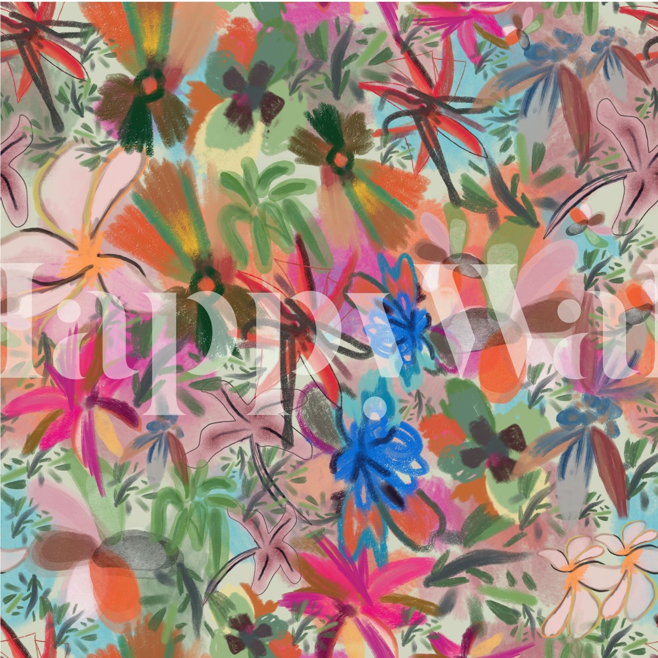 Colorful floral pattern with pink, blue, and green hues wall mural