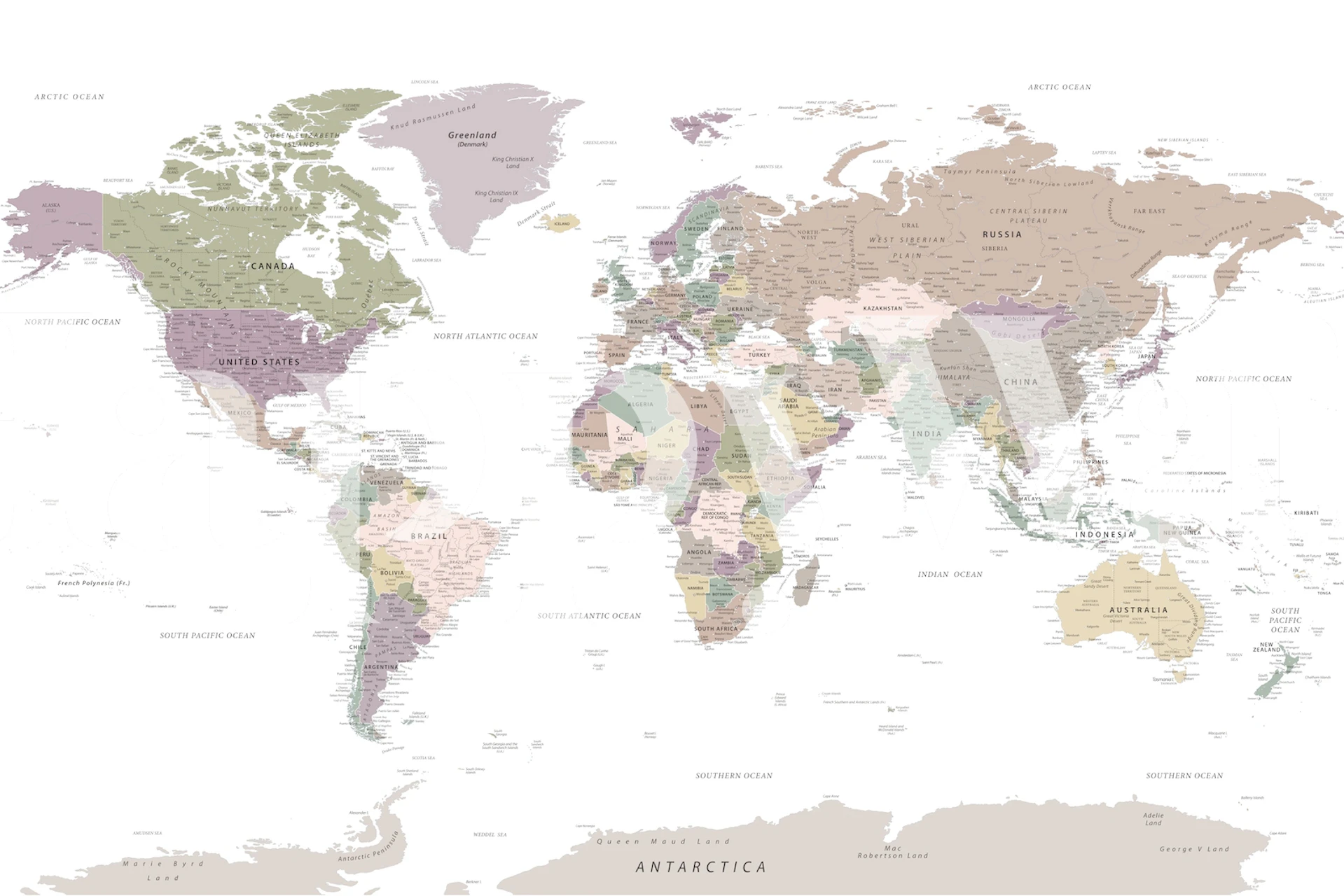 Vintage world map with muted colors and geographic details wallpaper