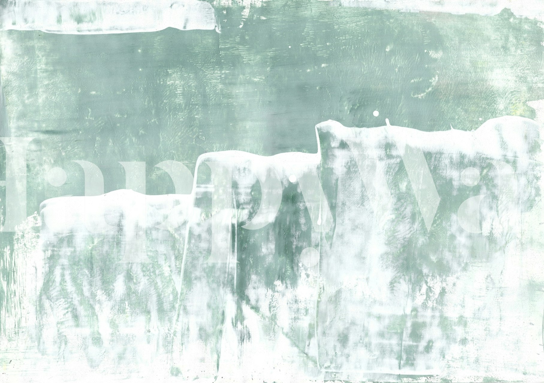 Mint green abstract brush strokes on white wallpaper