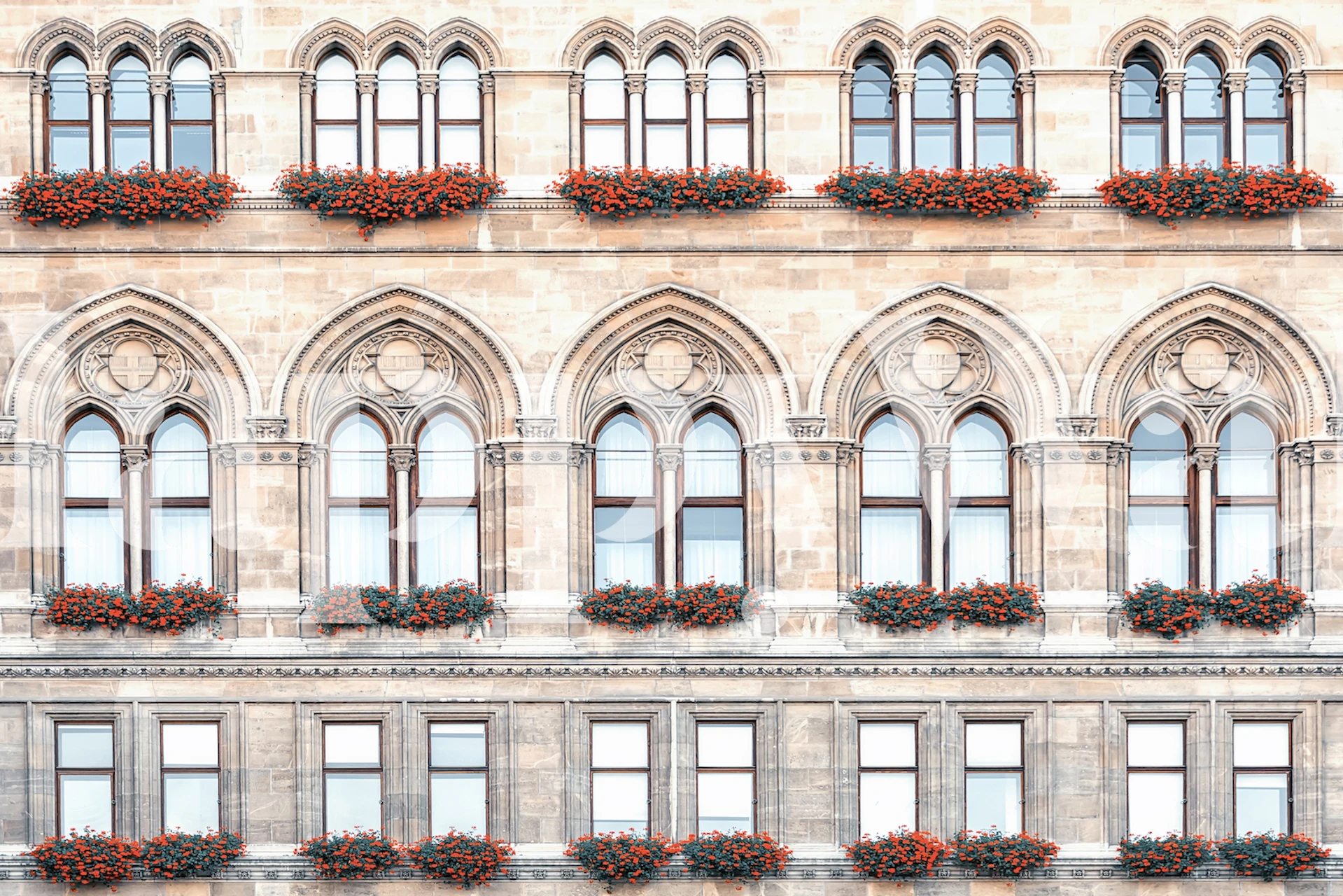 Facade wallpaper with floral accents