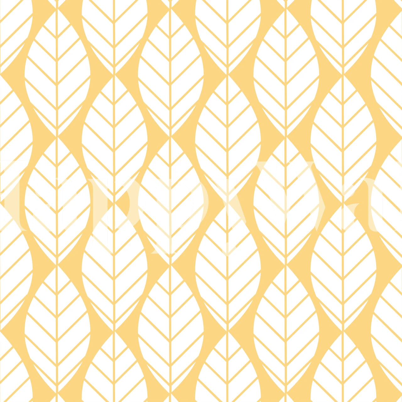 Yellow leaf pattern in white on a solid background wallpaper