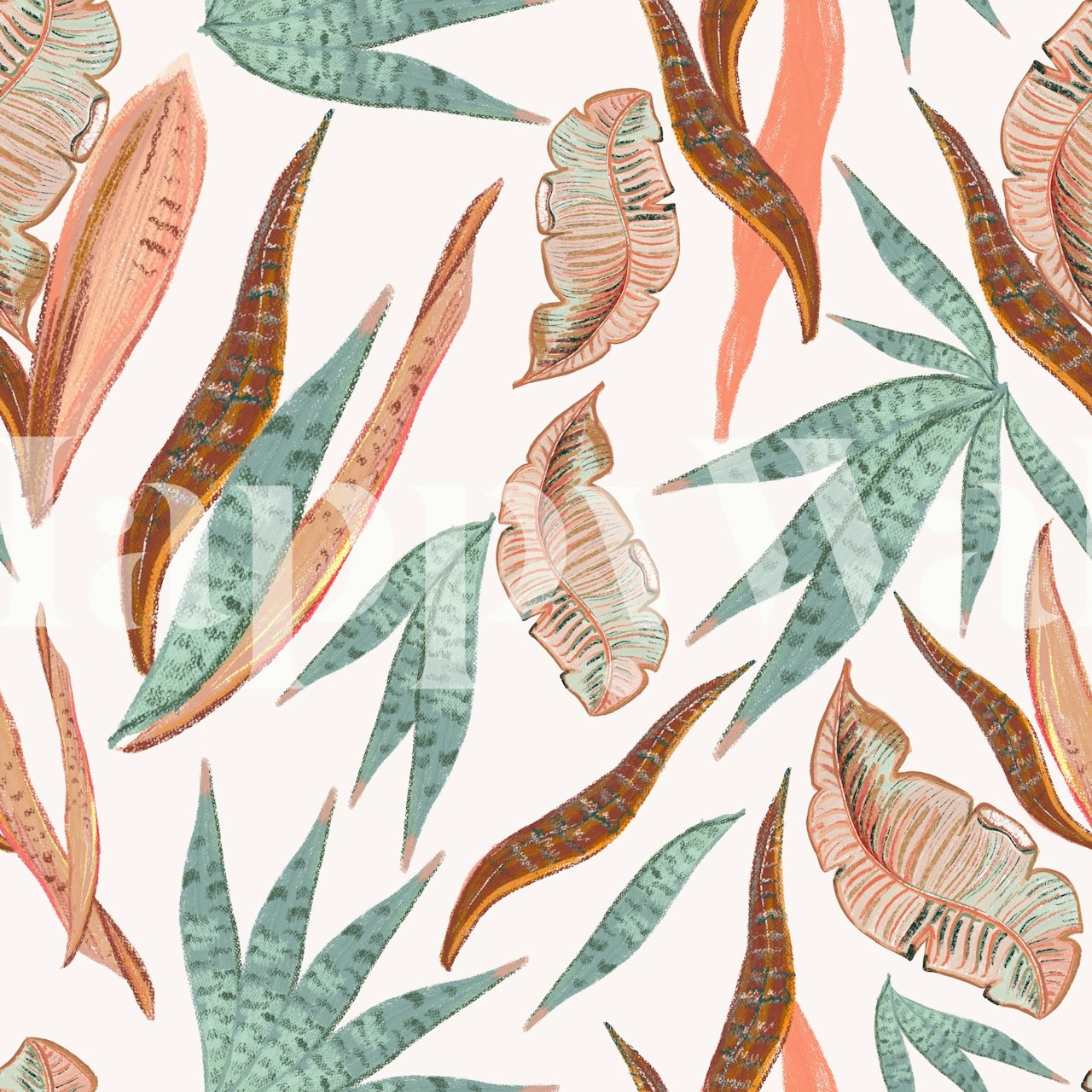Pastel tropical leaves wallpaper design in a room