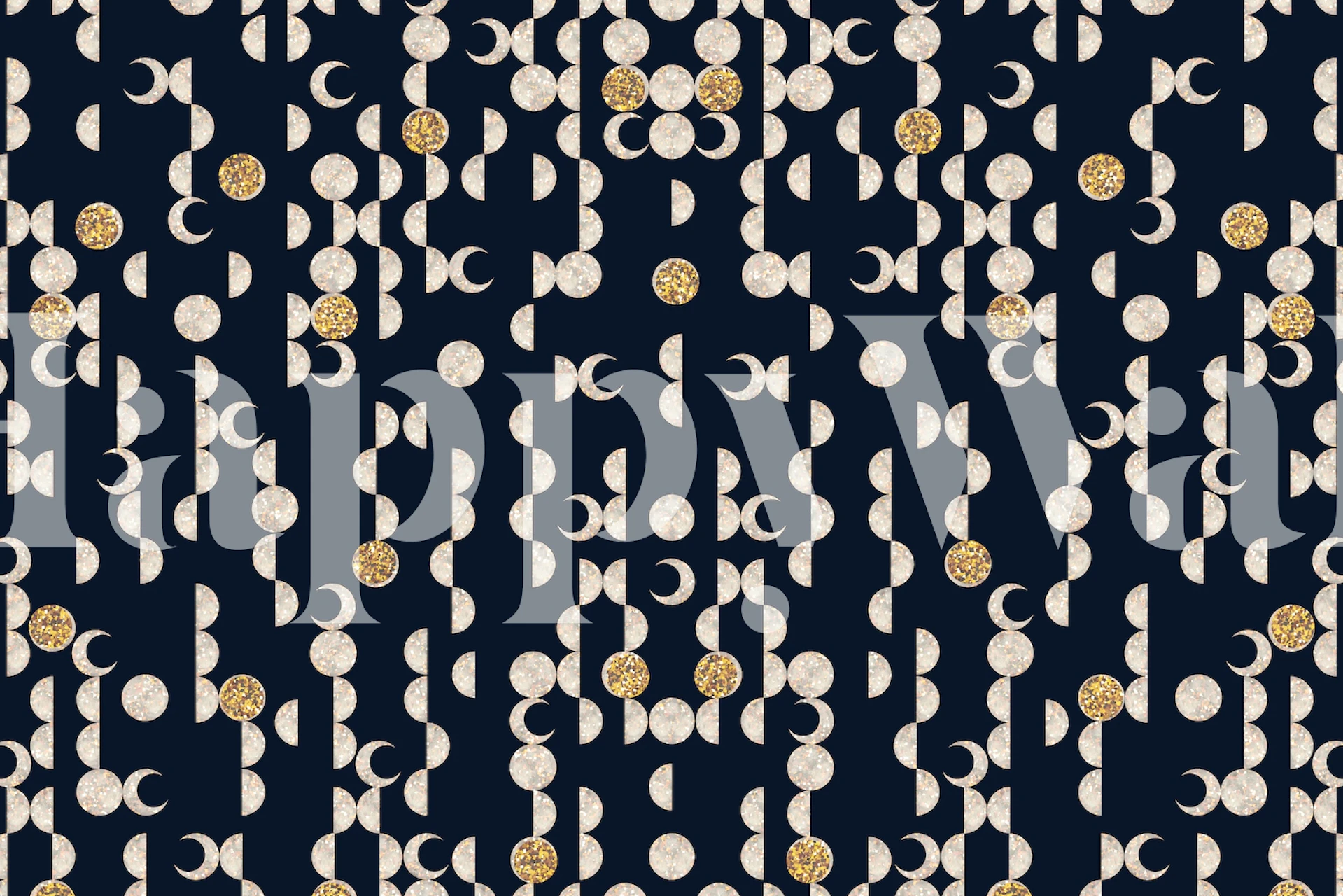 Navy background with gold and white moon phases pattern wallpaper