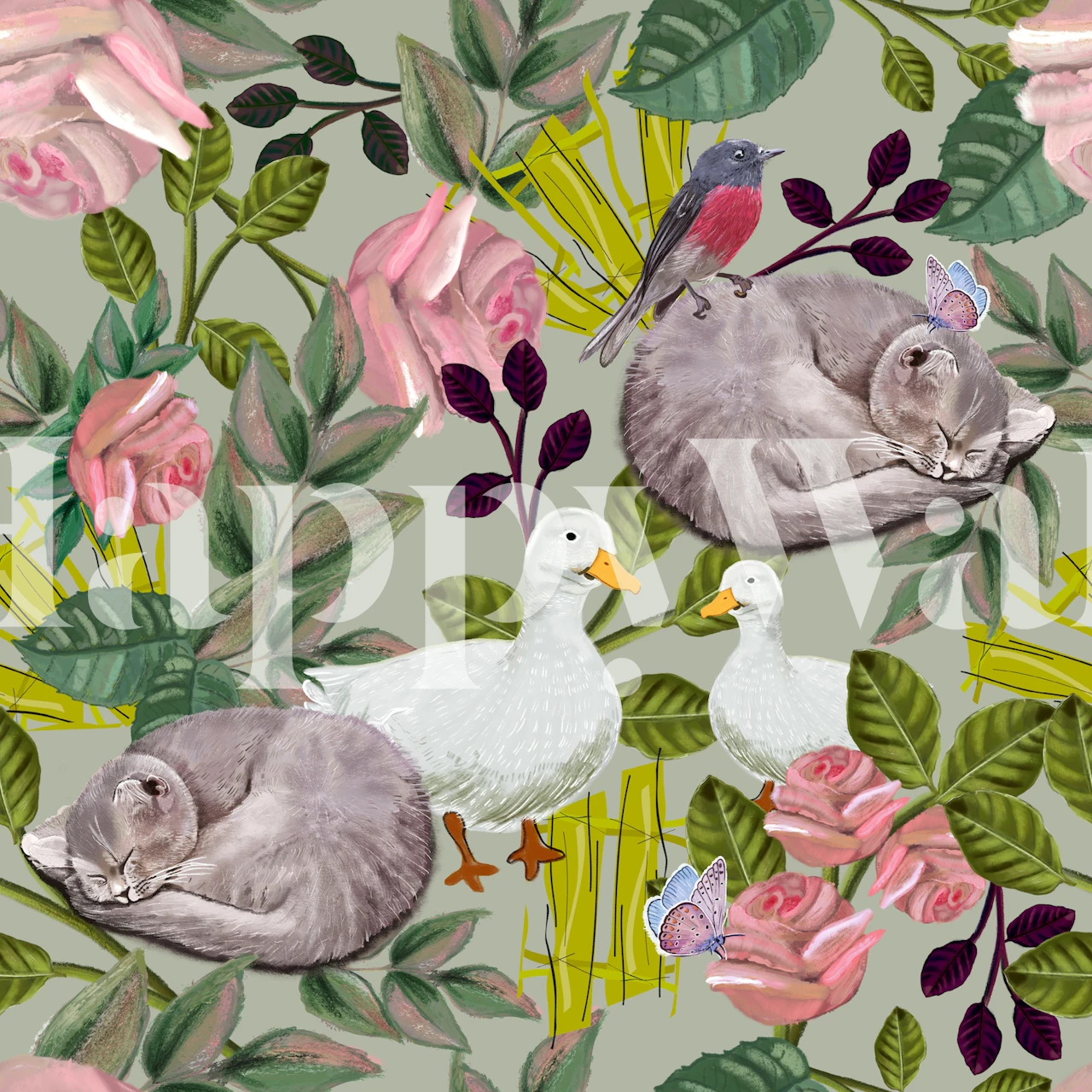 Lovely Animals wallpaper design in a room