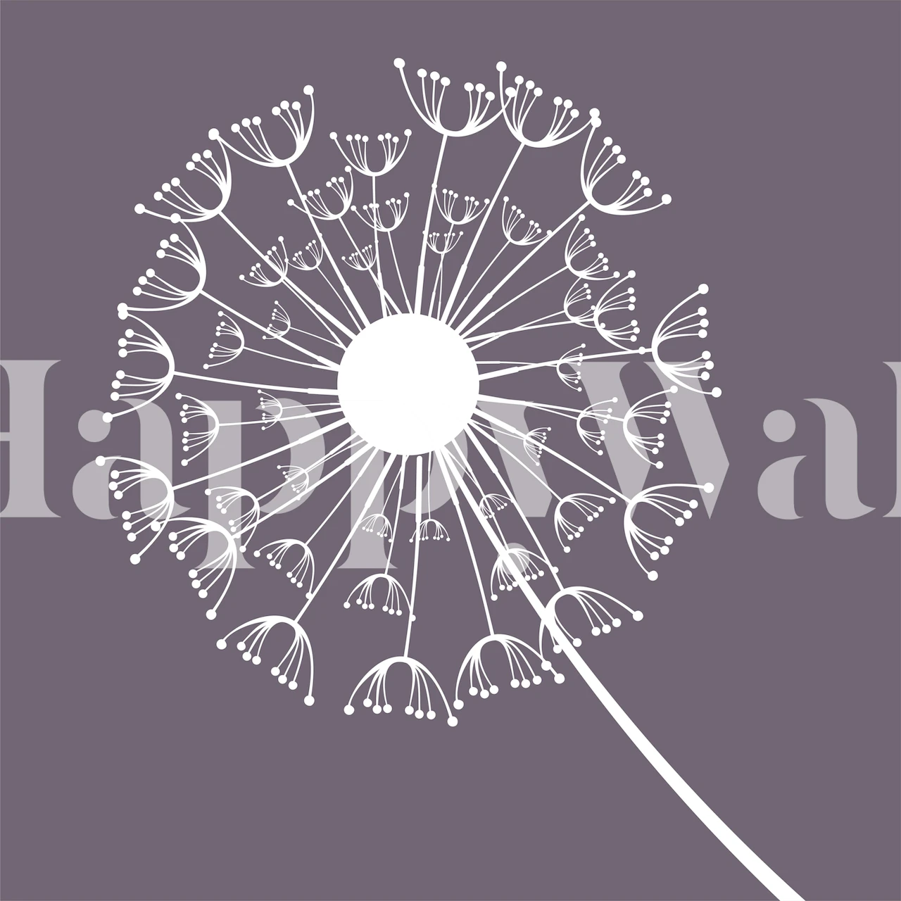 Dark Brown Dandelion silhouette wall mural on muted background