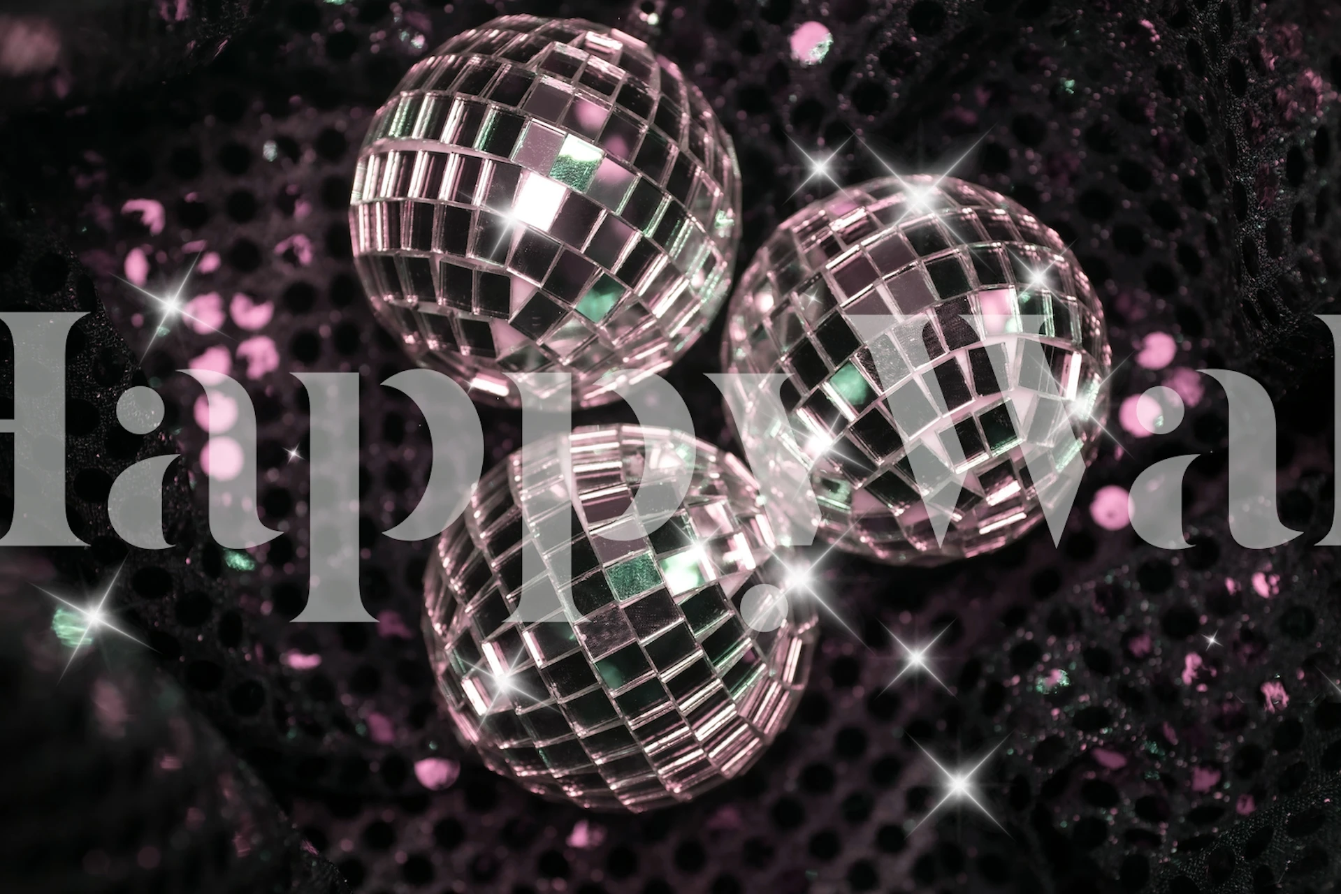 Disco balls on a sparkling dark backdrop for a wall mural
