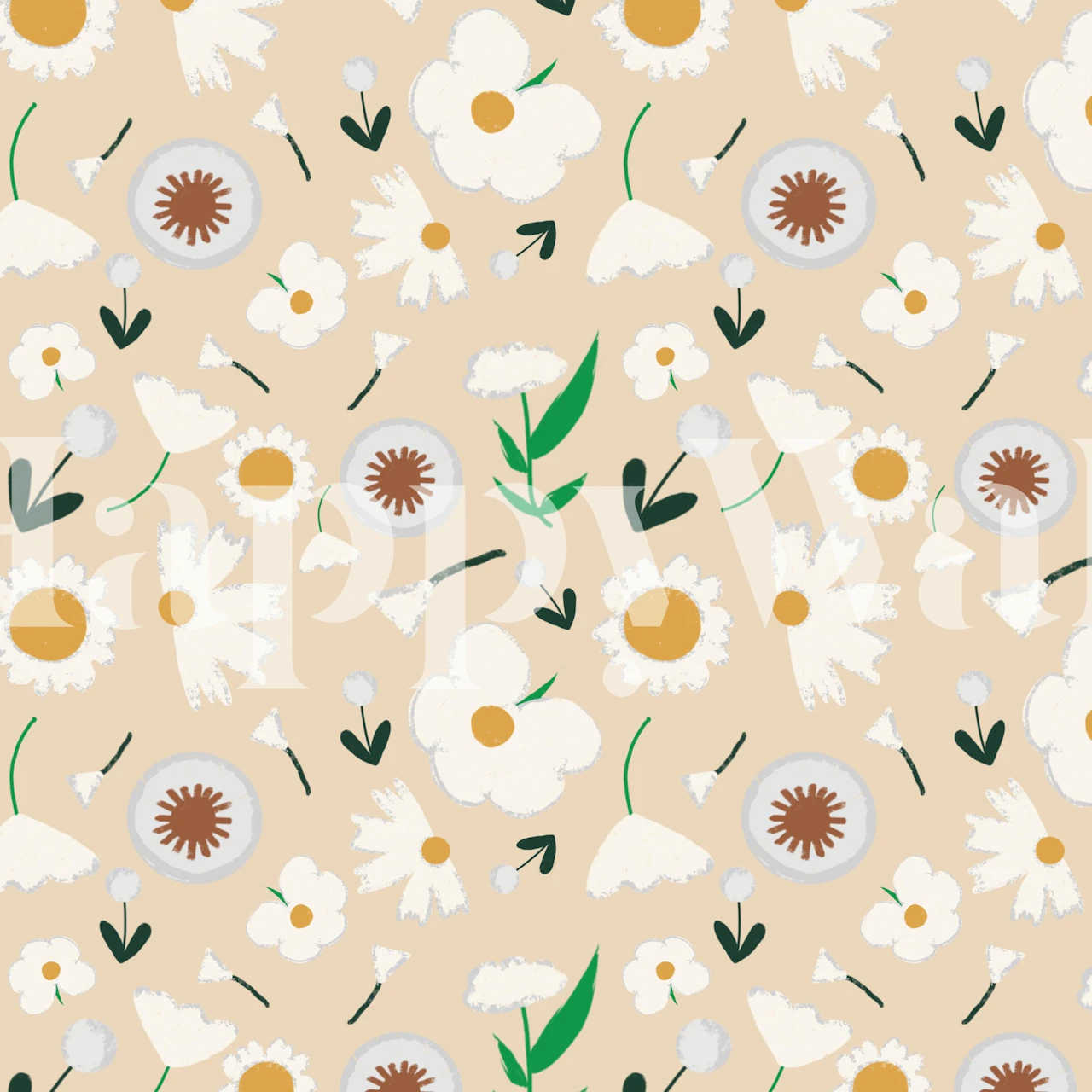 Marigold and Dandelion Pearl tapetti huoneessa