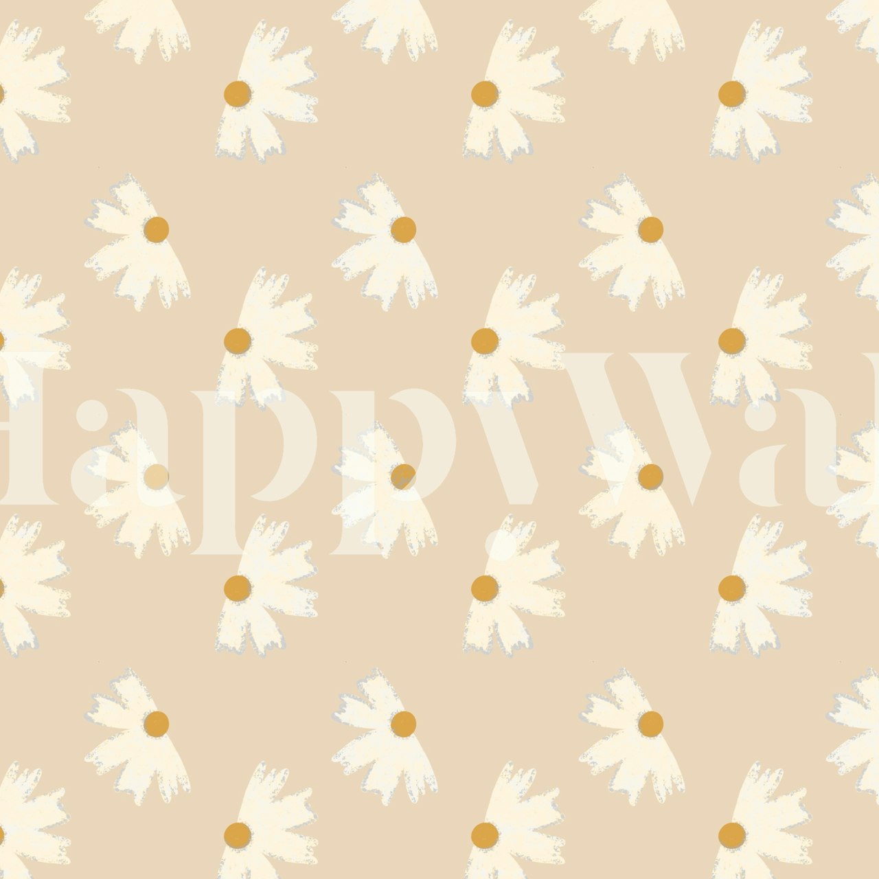 Fototapete mit cremefarbenen und goldenen Ringelblumenblüten auf perlmuttfarbenem Hintergrund