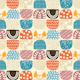 Midcentury Blue Beige Patterned Geometric