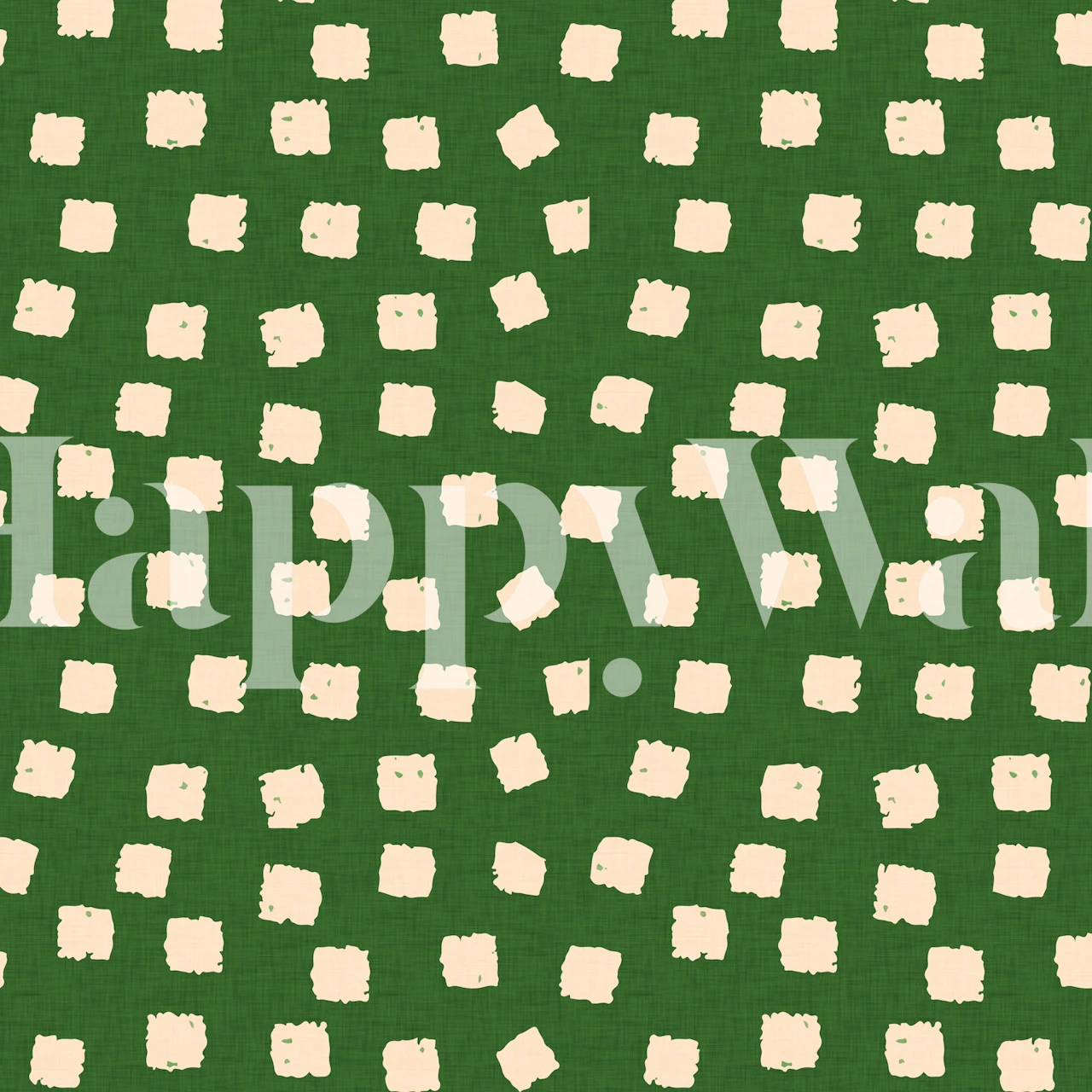 Green geometric wallpaper with white square patterns in a classic style