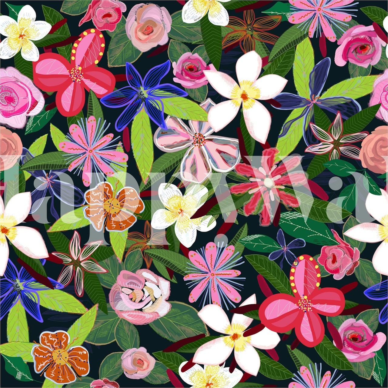Colorful botanical flowers wallpaper design