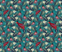 Paradise in Teal Red Green behang