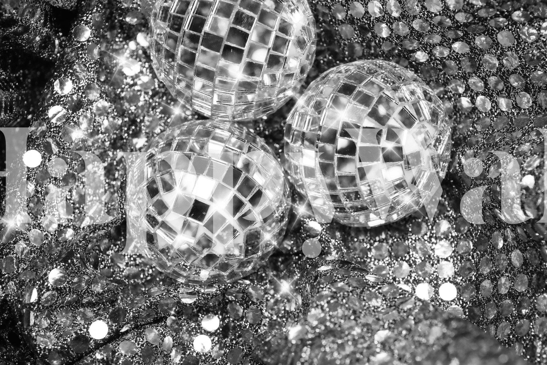 Fotomural de bolas de discoteca en blanco y negro con textura brillante