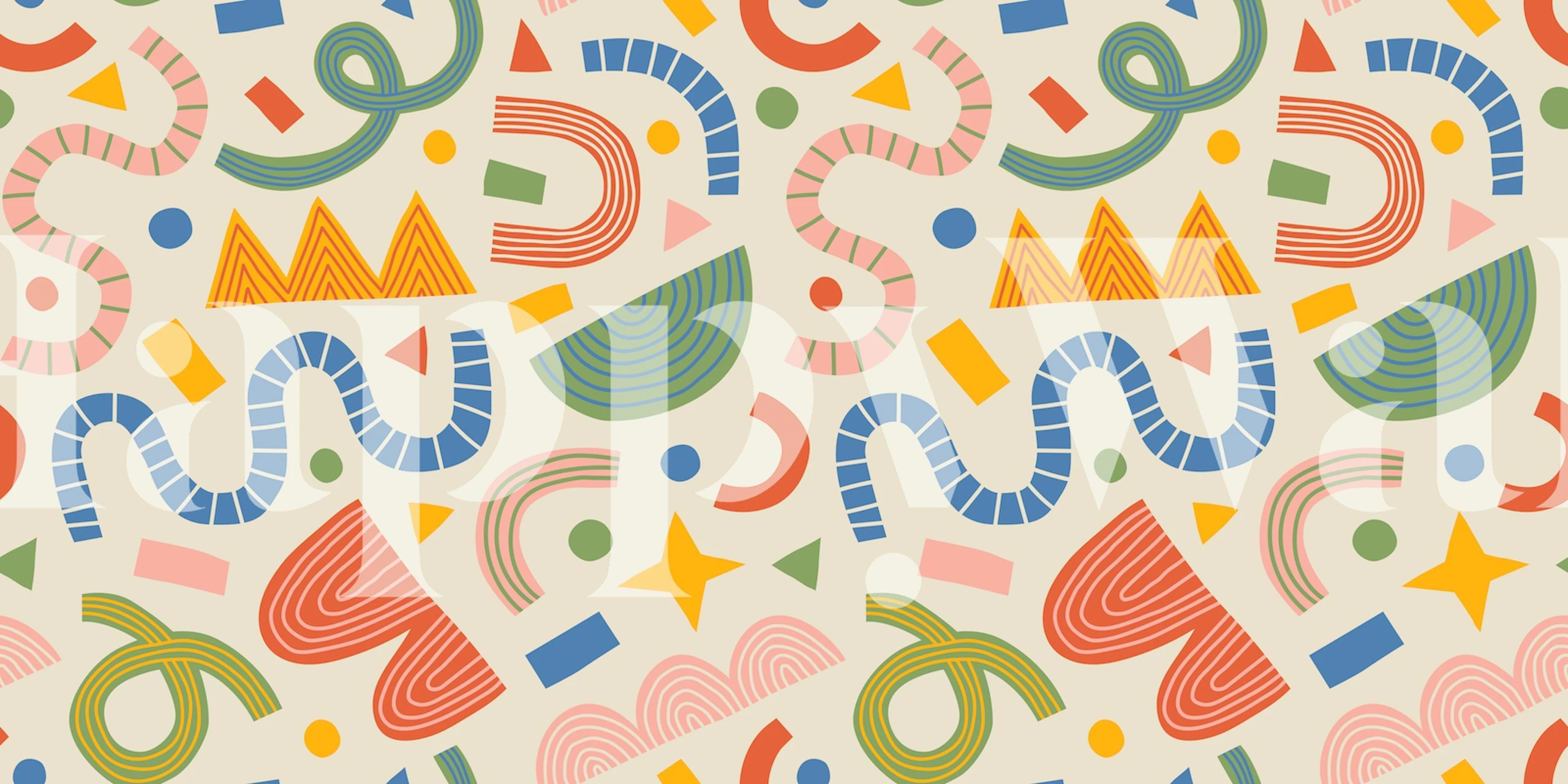 Colorful geometric shapes in pink, green, and yellow wallpaper