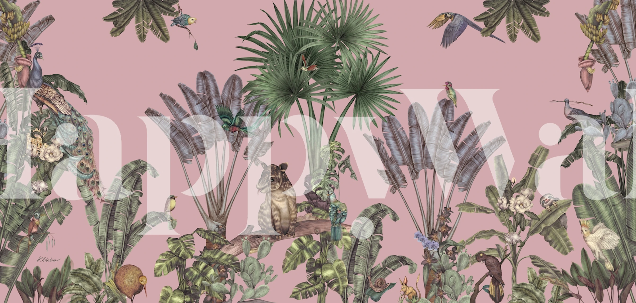 Baby tapir prince pink wallpaper in a room
