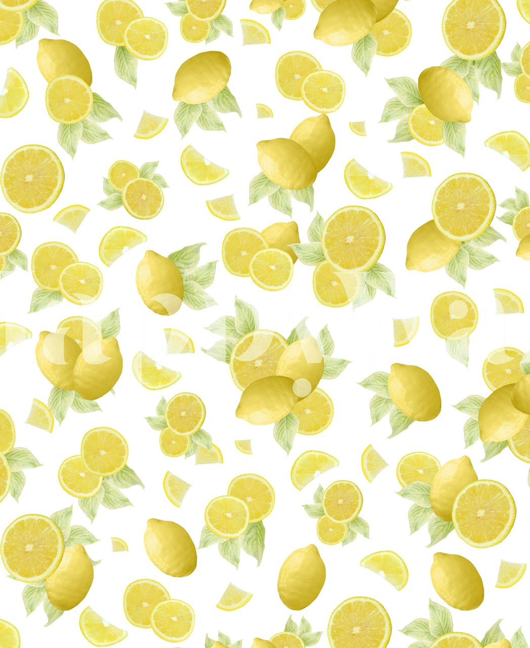 Lemons and lemon slices pattern in yellow and green wallpaper