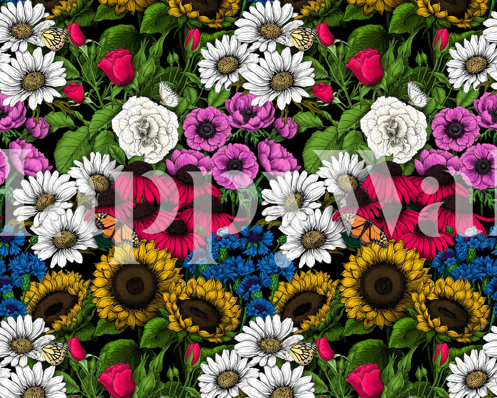 Colorful garden flowers wall mural with a variety of blooms