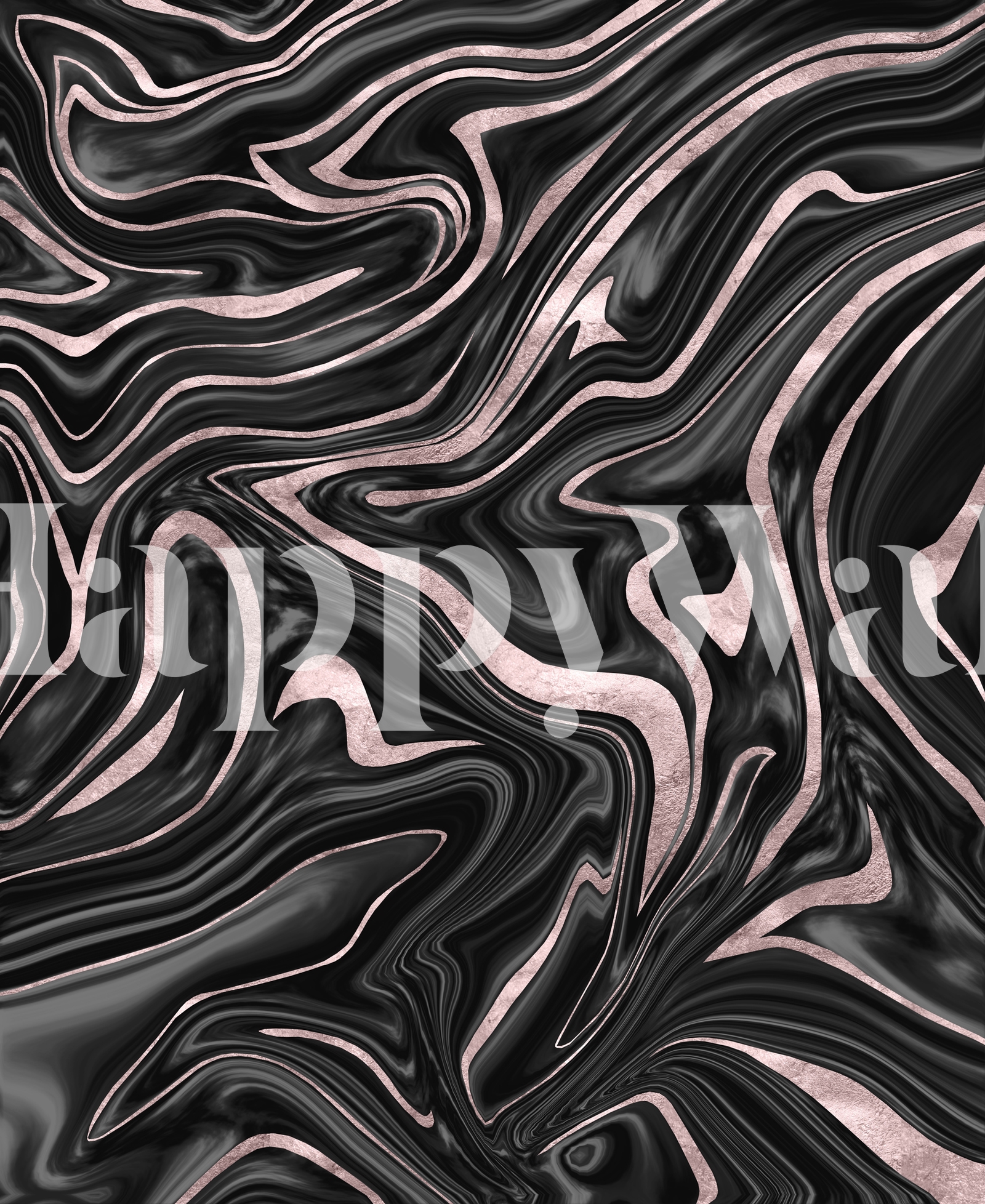 Black, Gray & Rose Gold Marble 1 Wallpaper Happywall