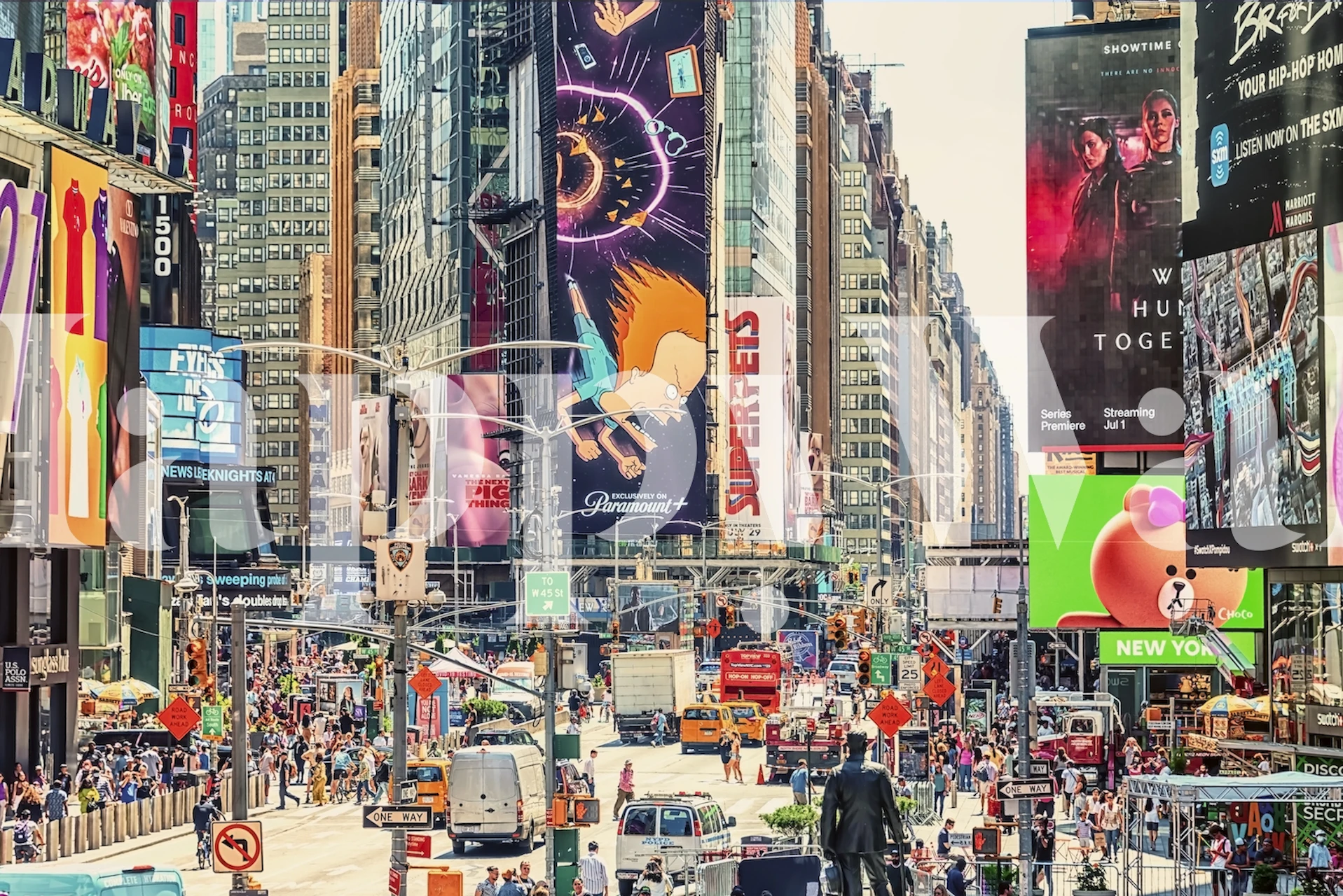 Times Square i New York veggmaleri med skarpe lys og bystemning