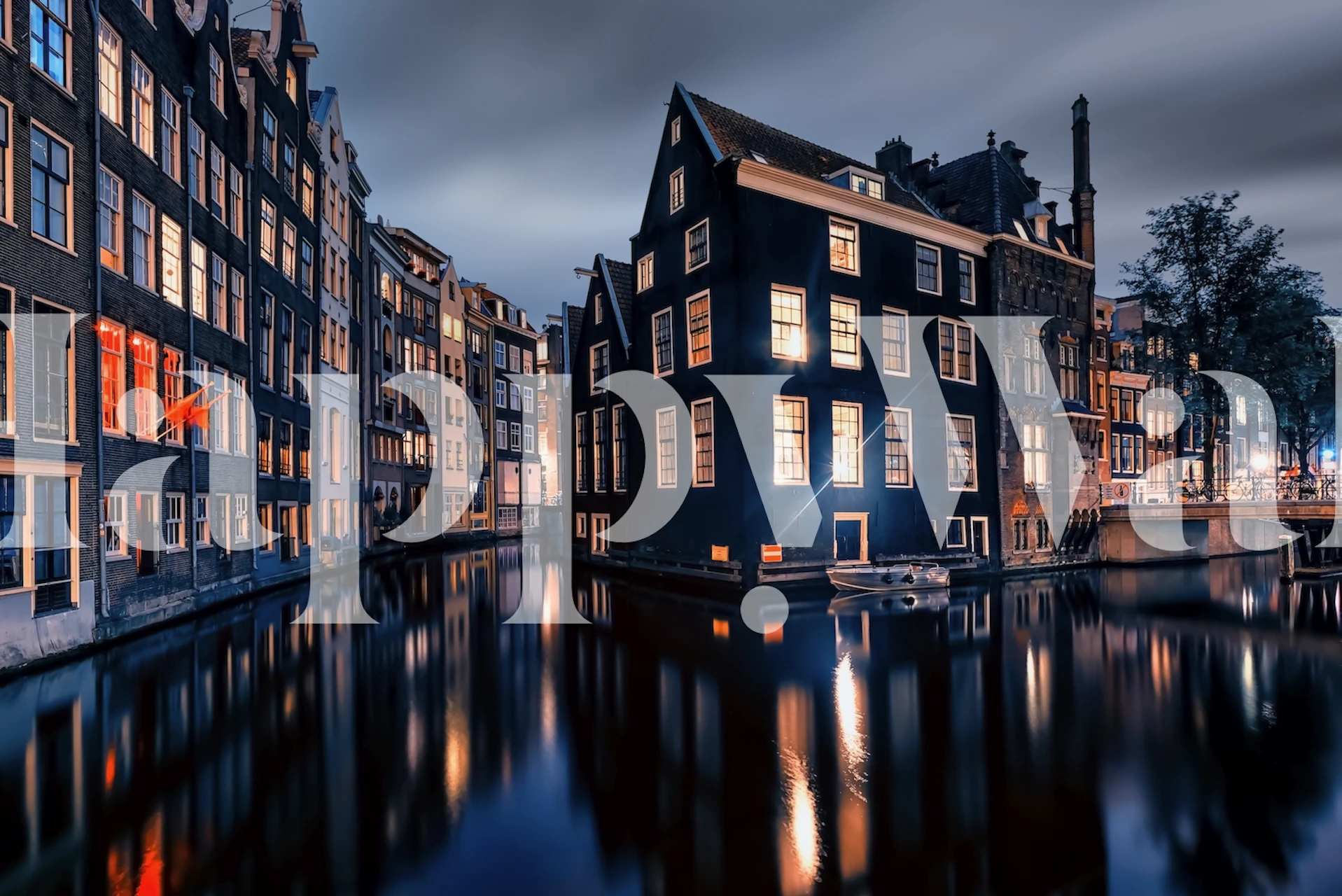 Amsterdam by night wallpaper in a room