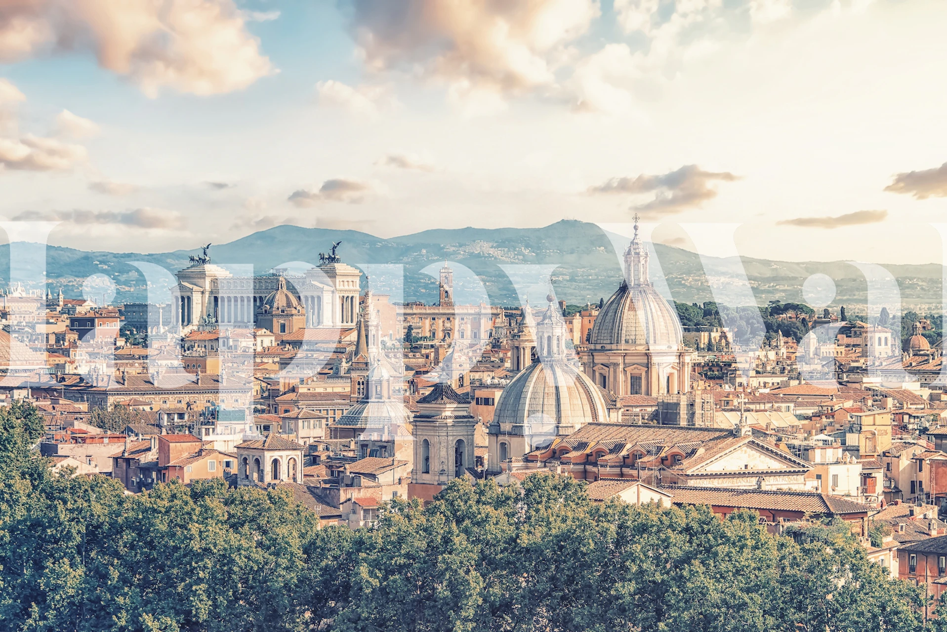 Rome skyline with domed roofs and soft colors wallpaper