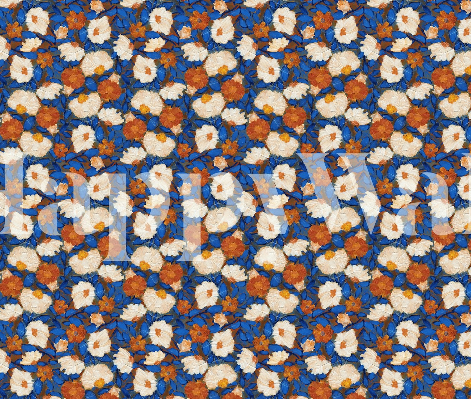 Carta da parati floreale arancione e blu cobalto