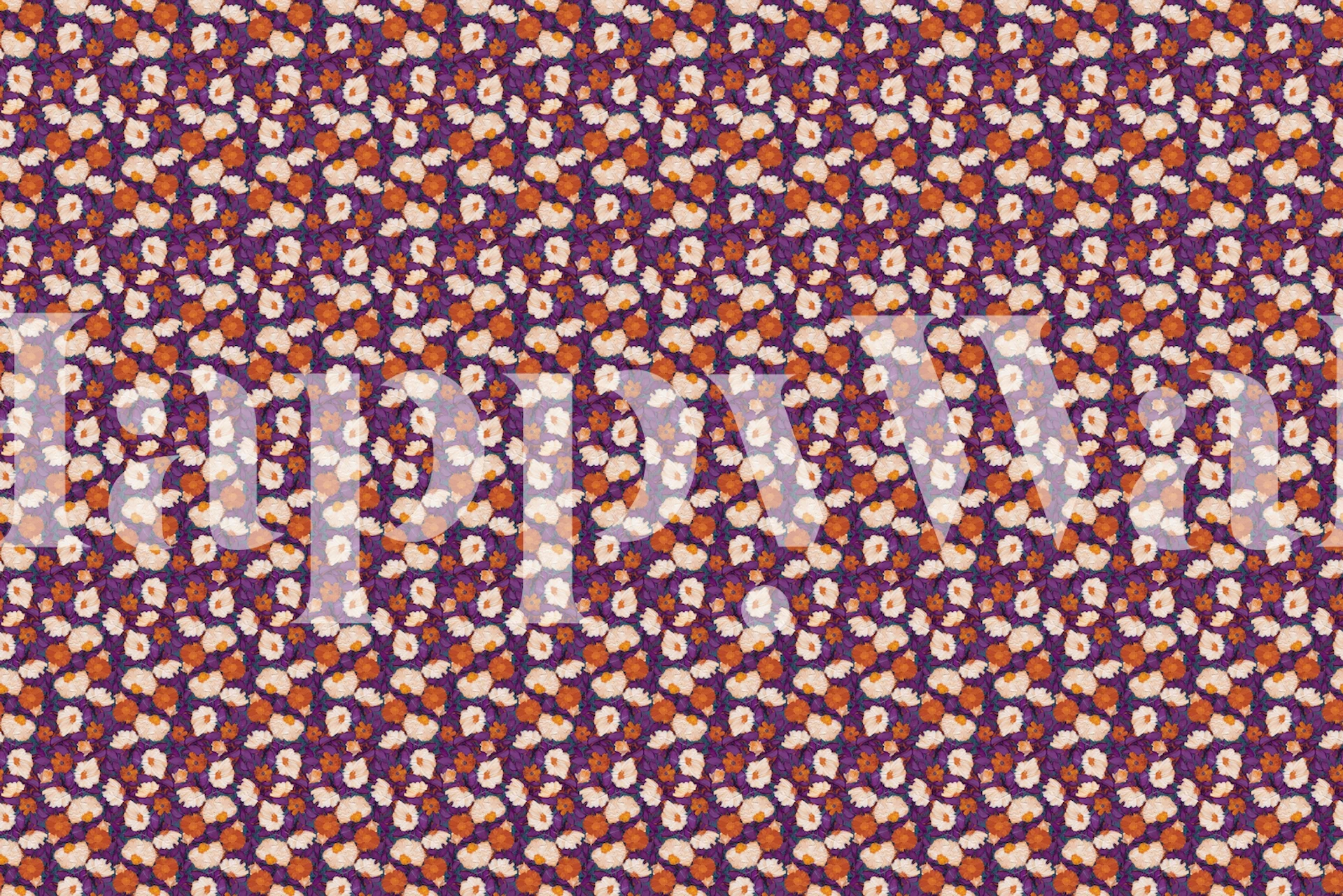 Orange teal purple blooms wallpaper pattern
