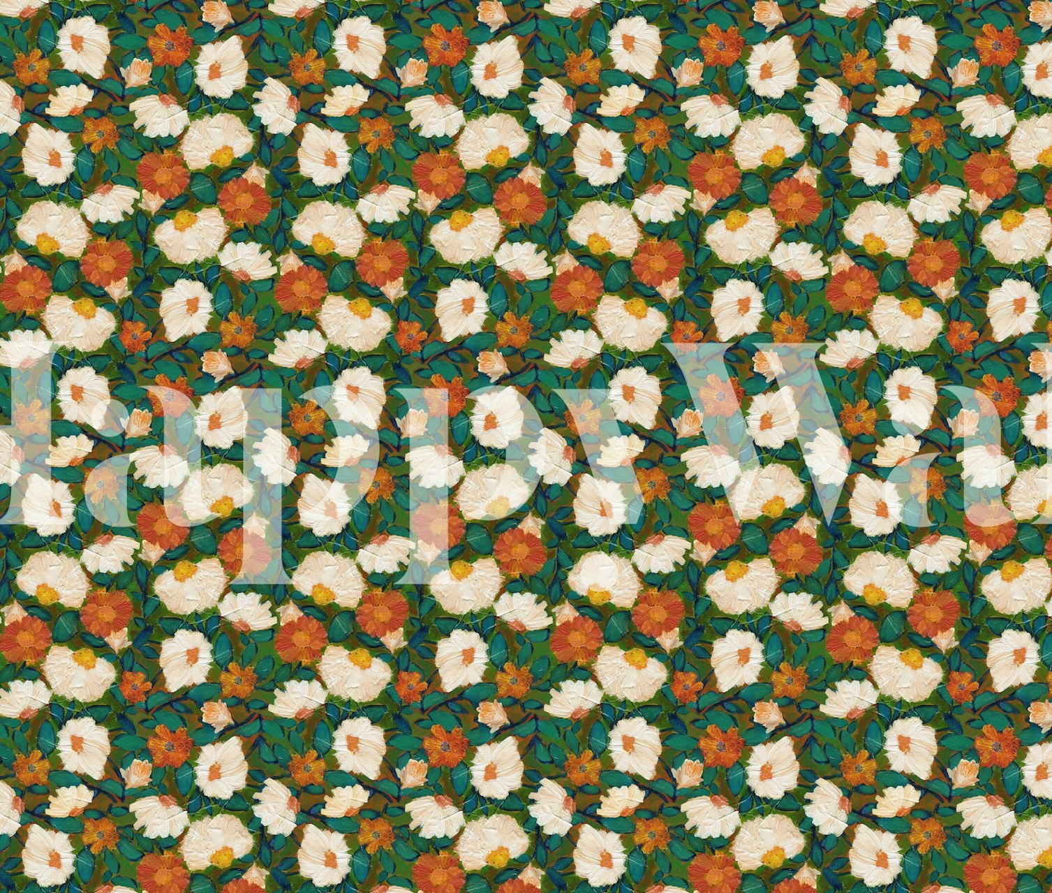 Fleurs orange chaudes avec des feuilles turquoise et vertes