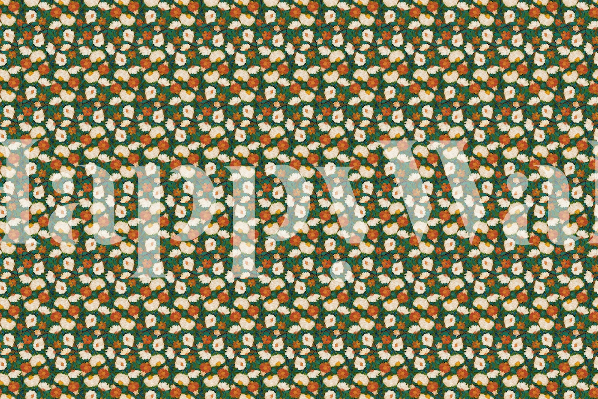 Floral wallpaper pattern in orange and teal