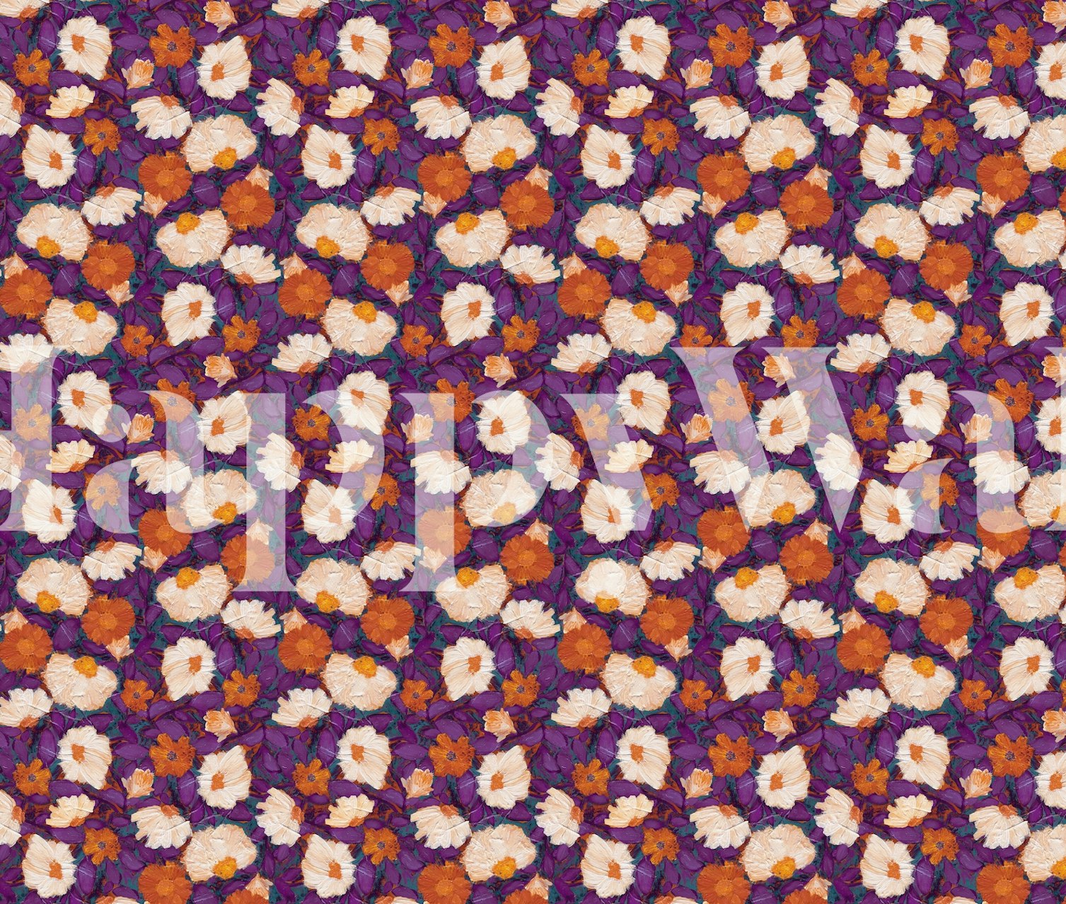 Design de papier peint floral en orange, teal et violet
