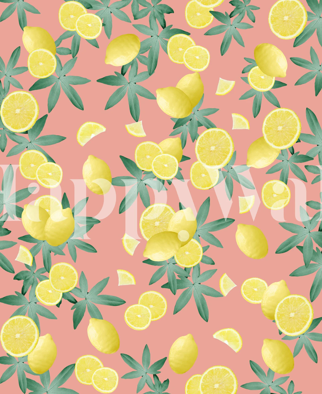 Sitronmønstret veggmaleri med korallbakgrunn