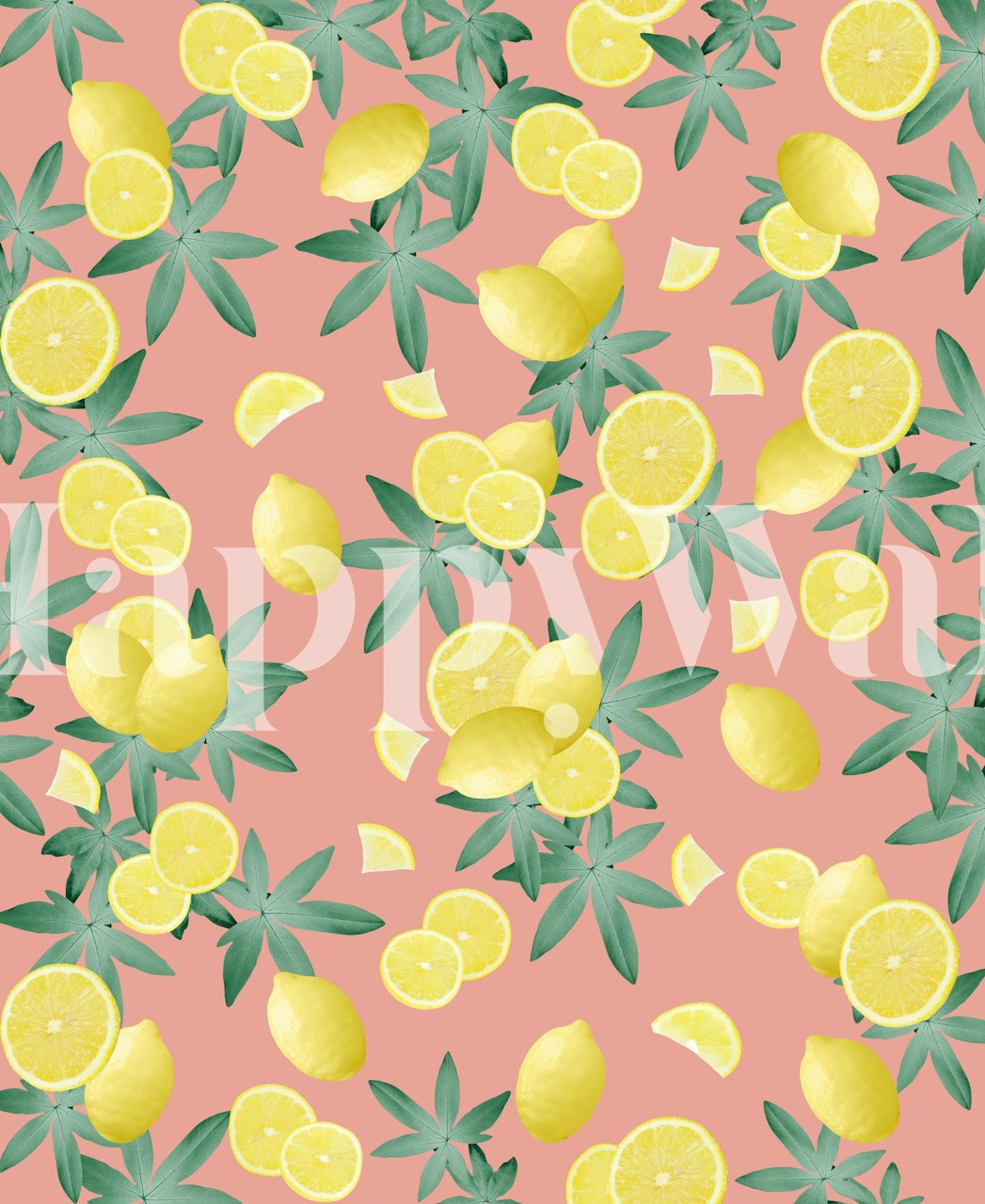 Citronmönstrad tapet med korallbakgrund