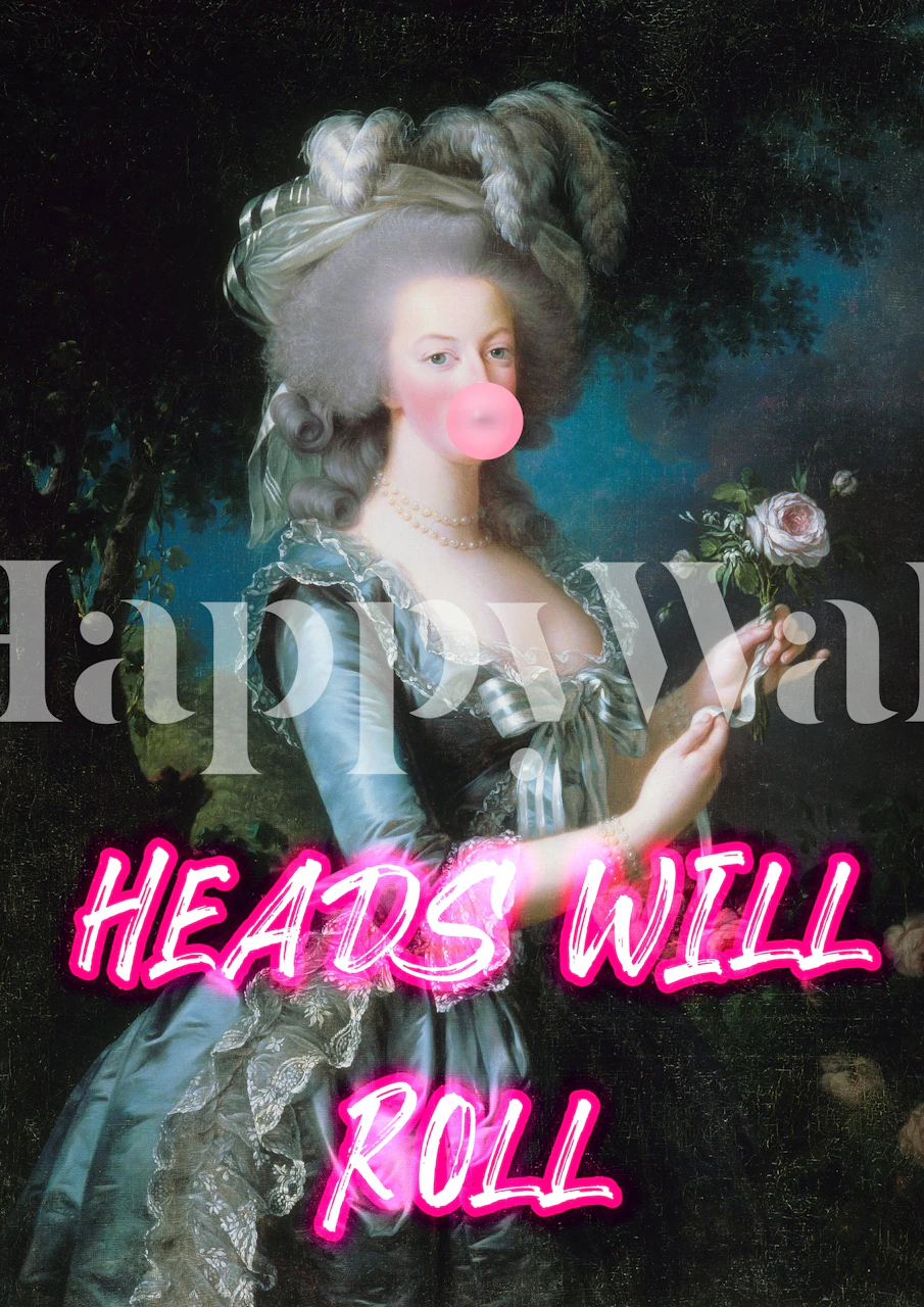 Marie Antoinette in a vintage style with neon pink text wallpaper
