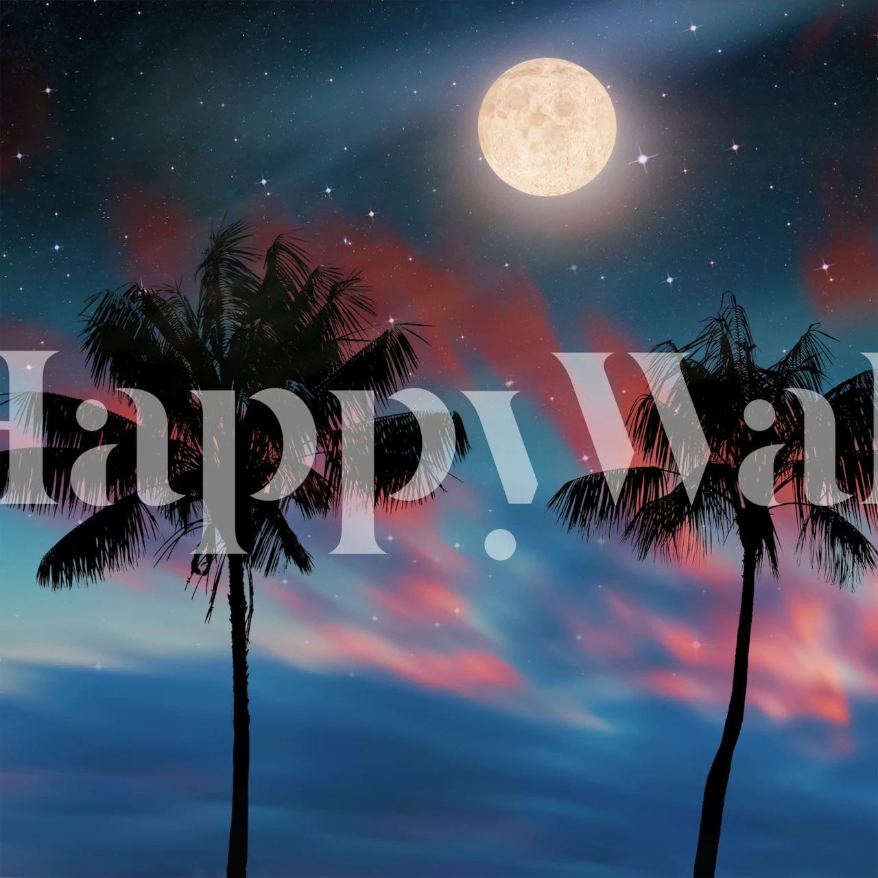 Tropical Evening wallpaper featuring palm trees and moon