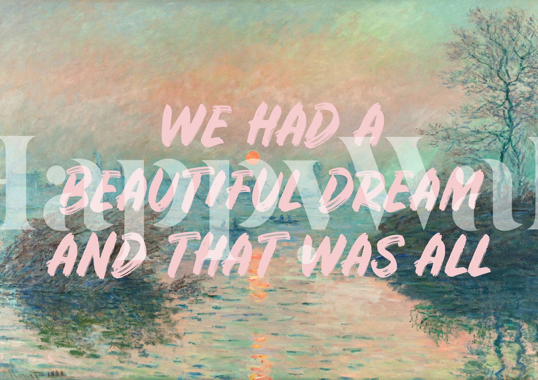 Soft pastel landscape mural with handwritten text wallpaper