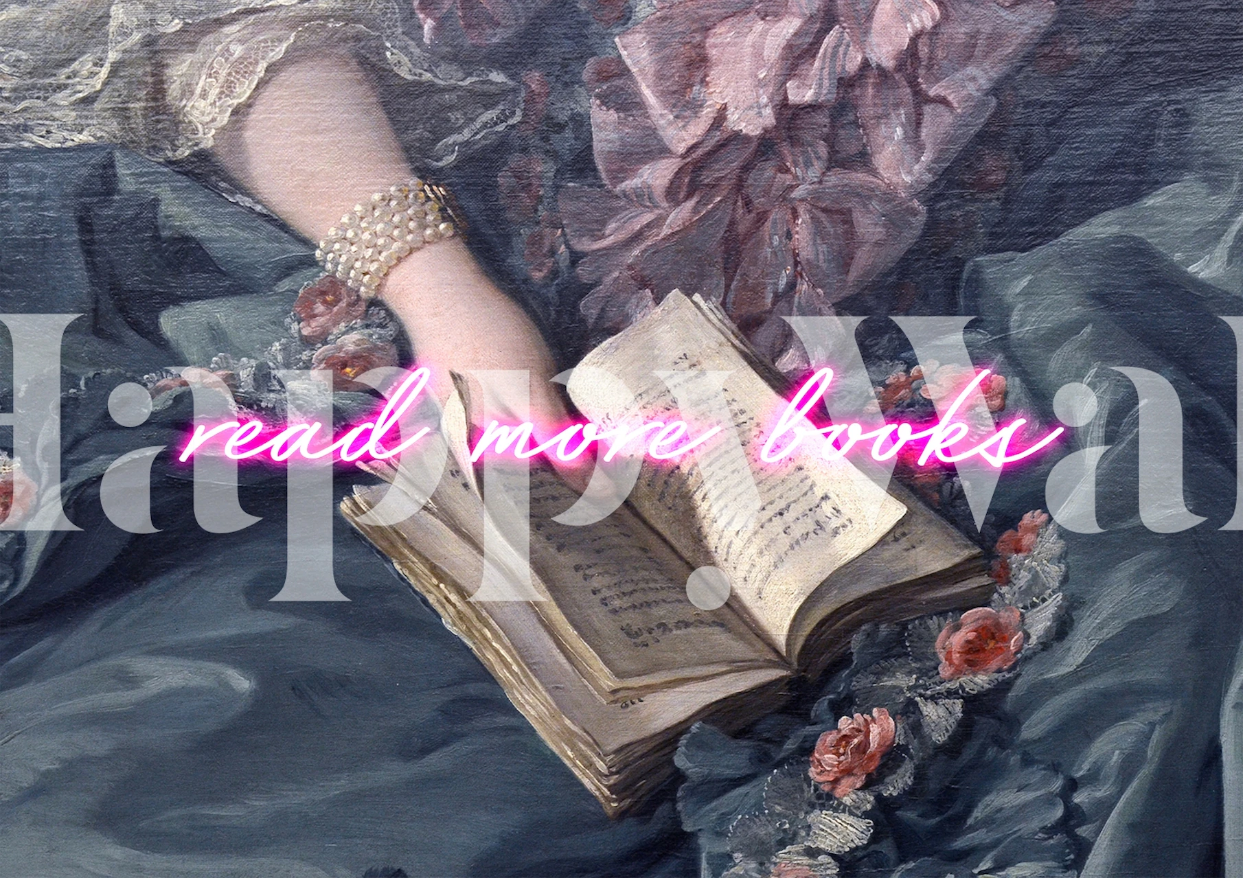 Väggdekor med läs fler böcker i neon på en vintagelässcen