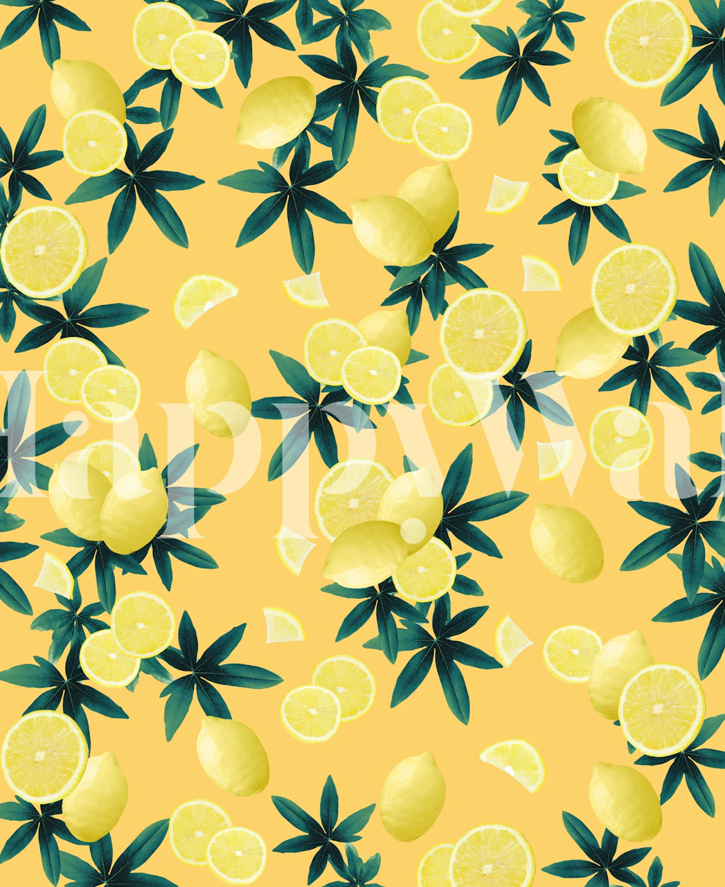 Yellow lemon and green leaves pattern wallpaper