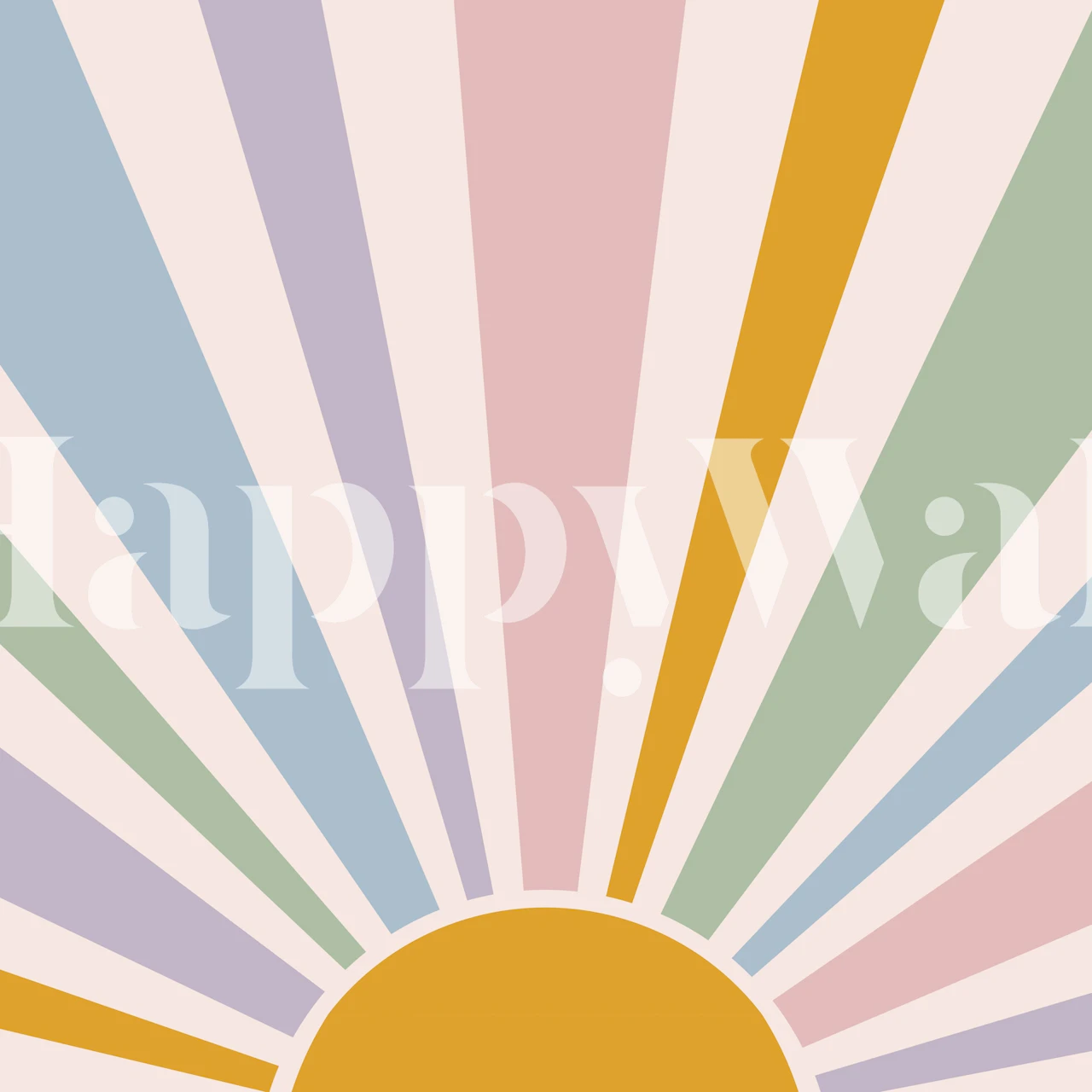 Pastel colored sunburst design with rays in light pink, lavender, green, and yellow wallpaper