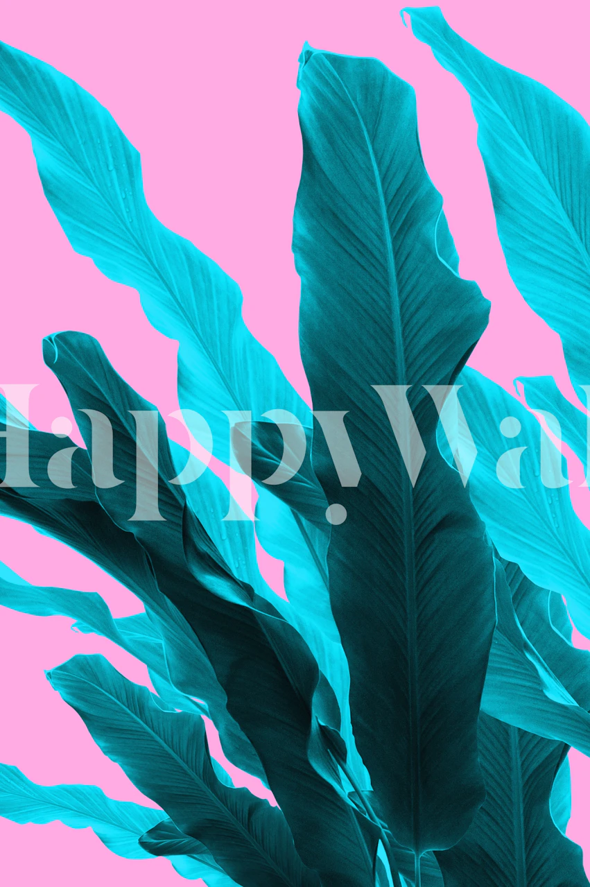 Turkosa bananblad på en rosa bakgrundsväggmålning