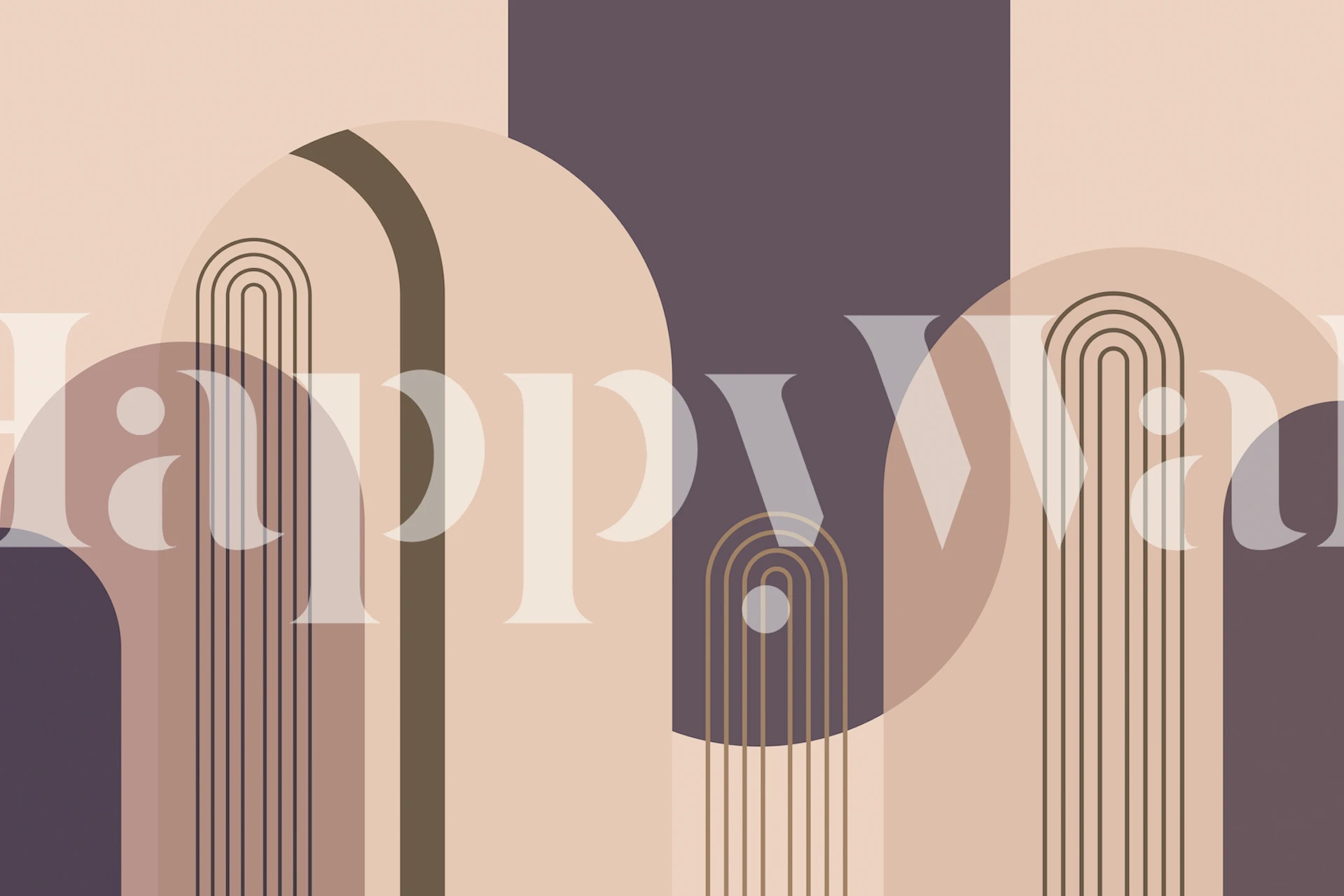 Mid Century Arches Aubergine Wall Mural with geometric shapes