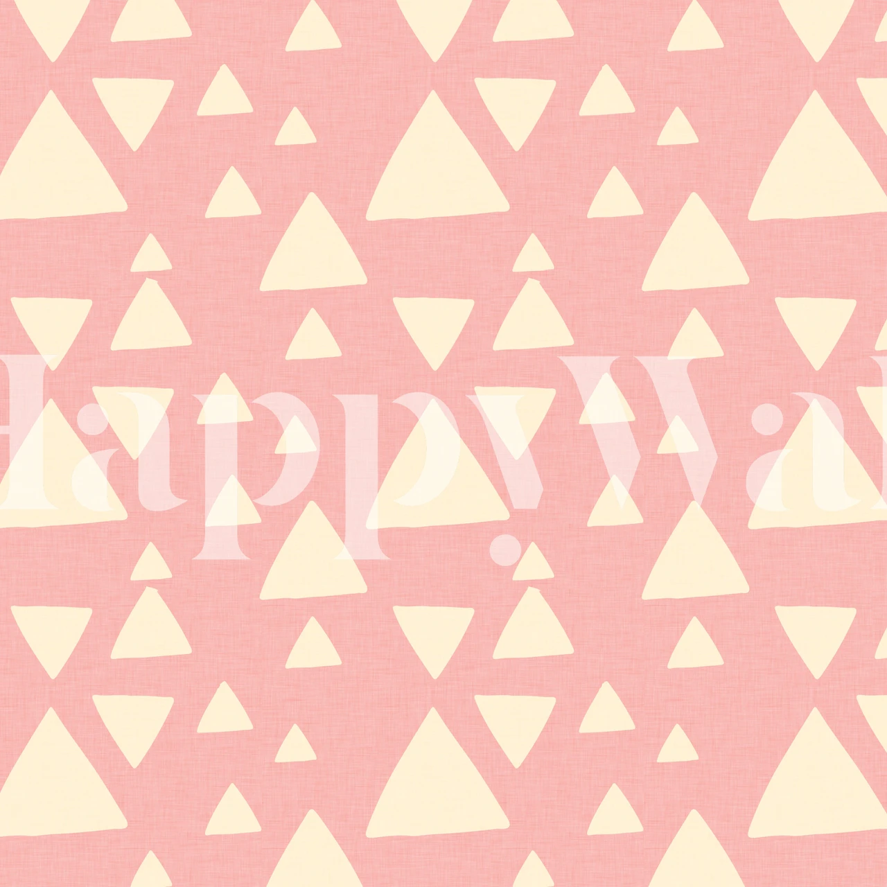 Pink geometric triangle pattern wallpaper featuring light cream shapes