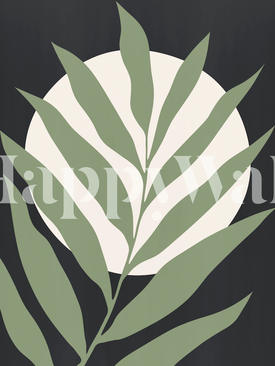 Green leaves on a dark background with a light circle wallpaper