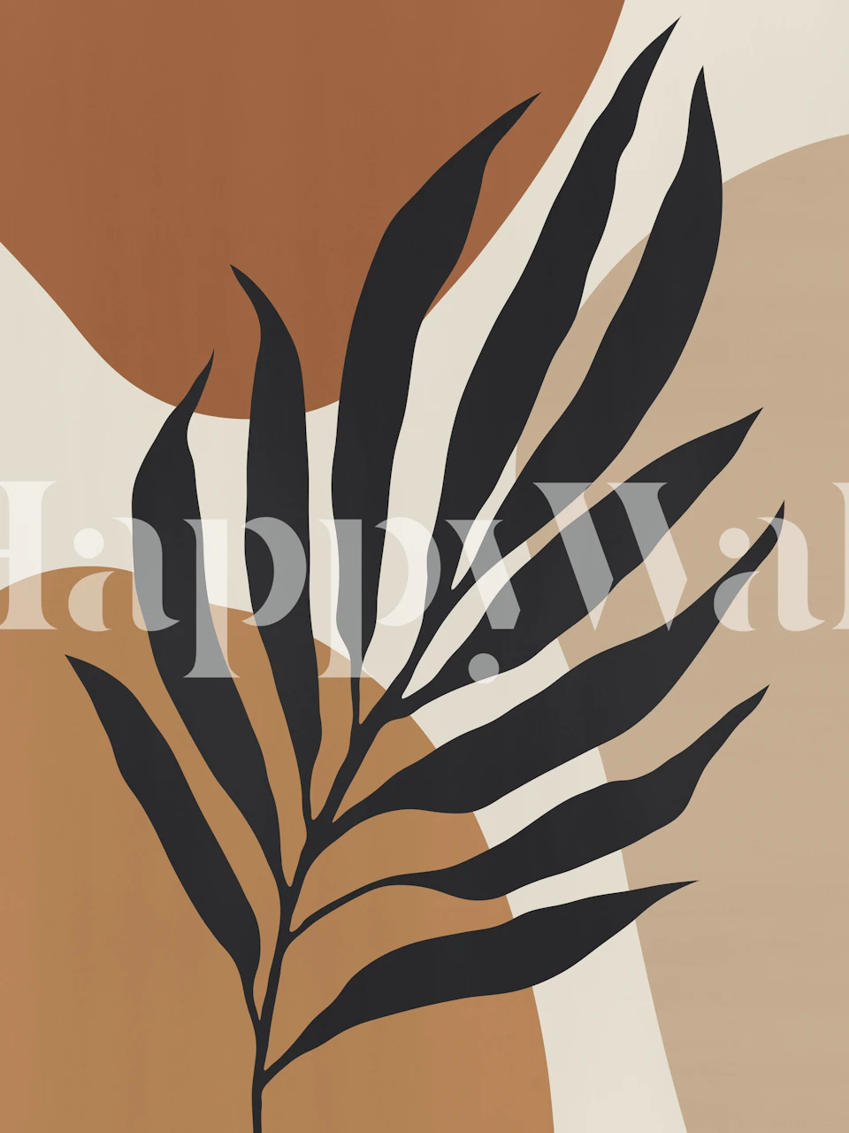 Black leaf design with warm earthy tones wallpaper