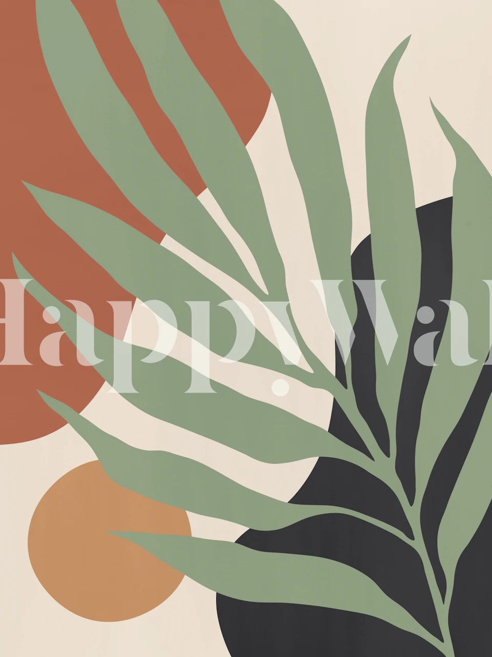 Botanical leaves in earthy colors on a cream background wallpaper